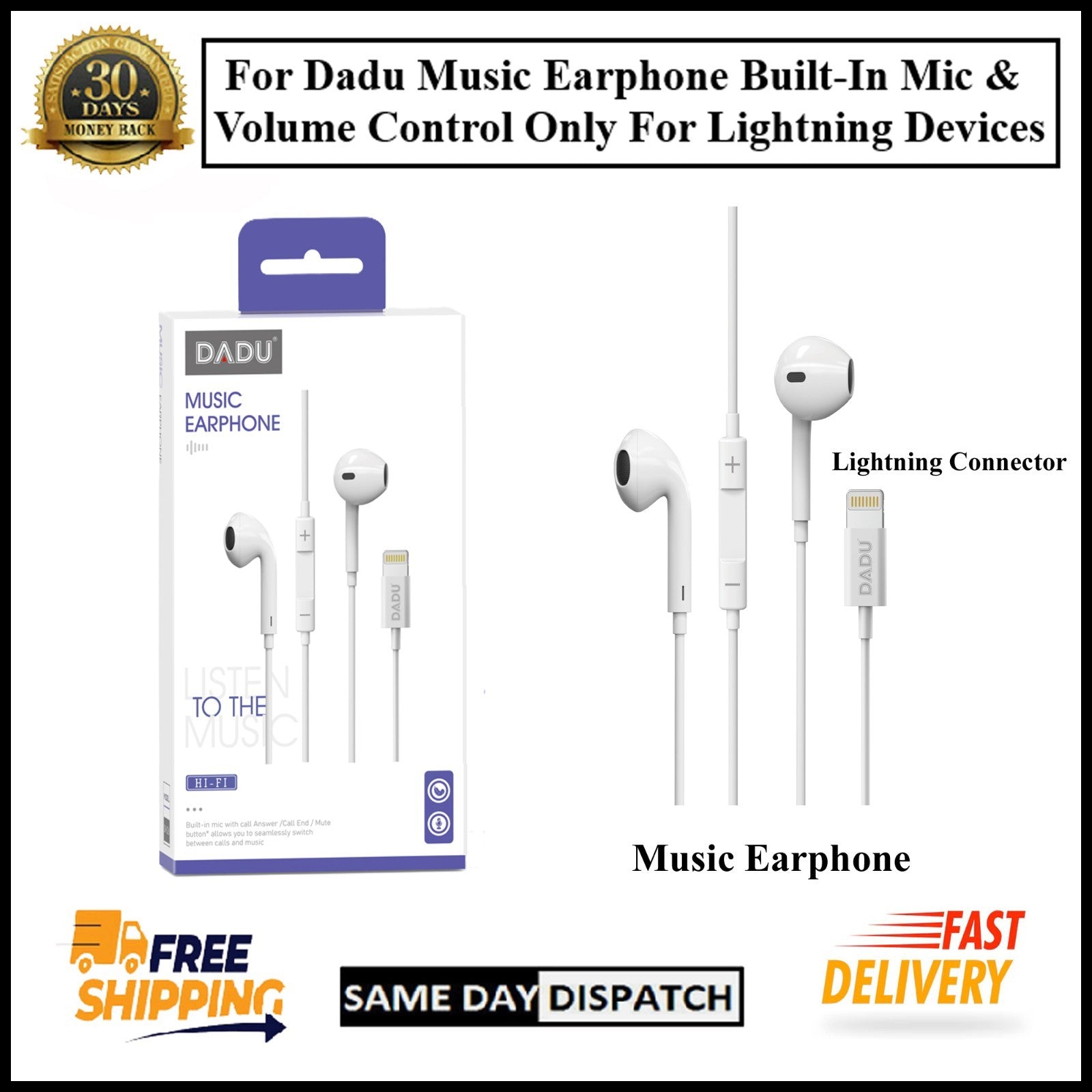 For Dadu iPhone Wired Earphones Headphones Handsfree Only For iPhone Device