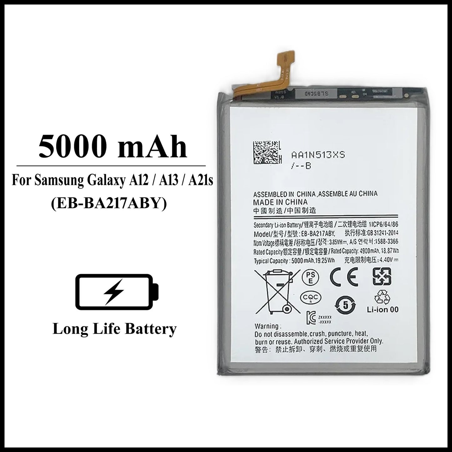 For Samsung Galaxy A12 / A13 / A21s 5000mAh+ Internal Replacement Battery