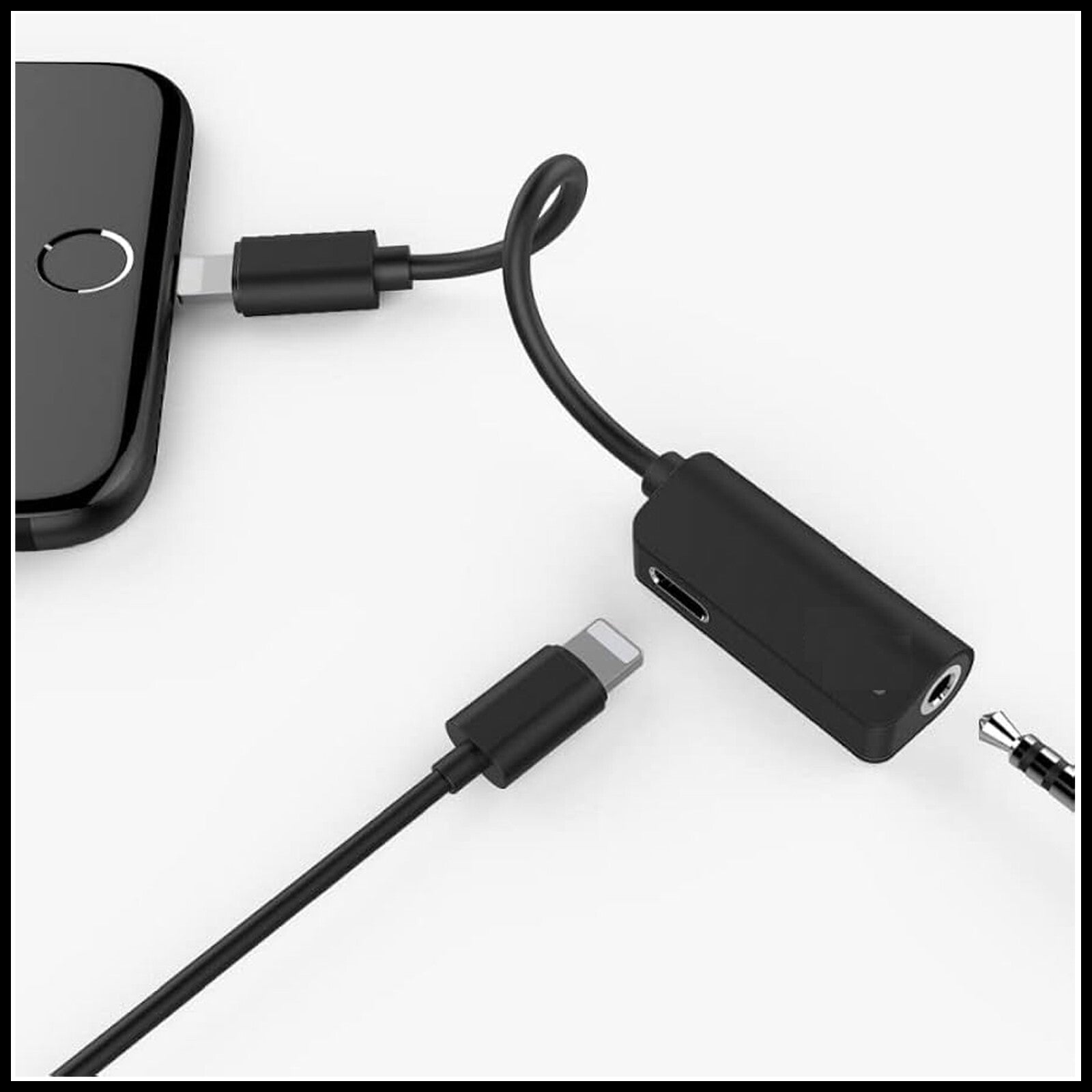 For Budi iPhone to 3.5mm Adapter Dual Port iPhone Audio & Charger Cable 12CM