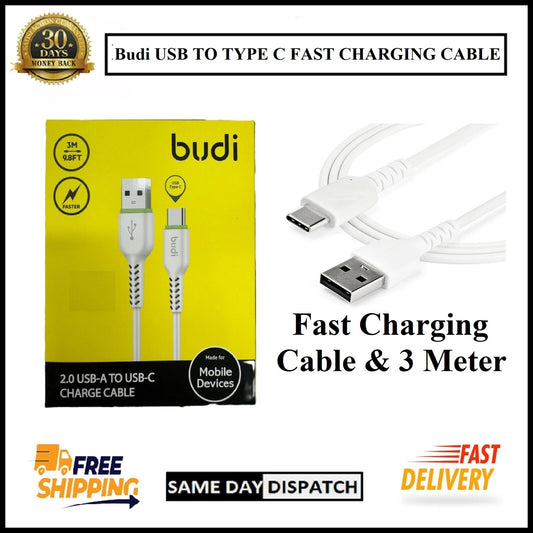 For Budi USB to Type C Fast Charging Cable 3M & For all Mobile Devices