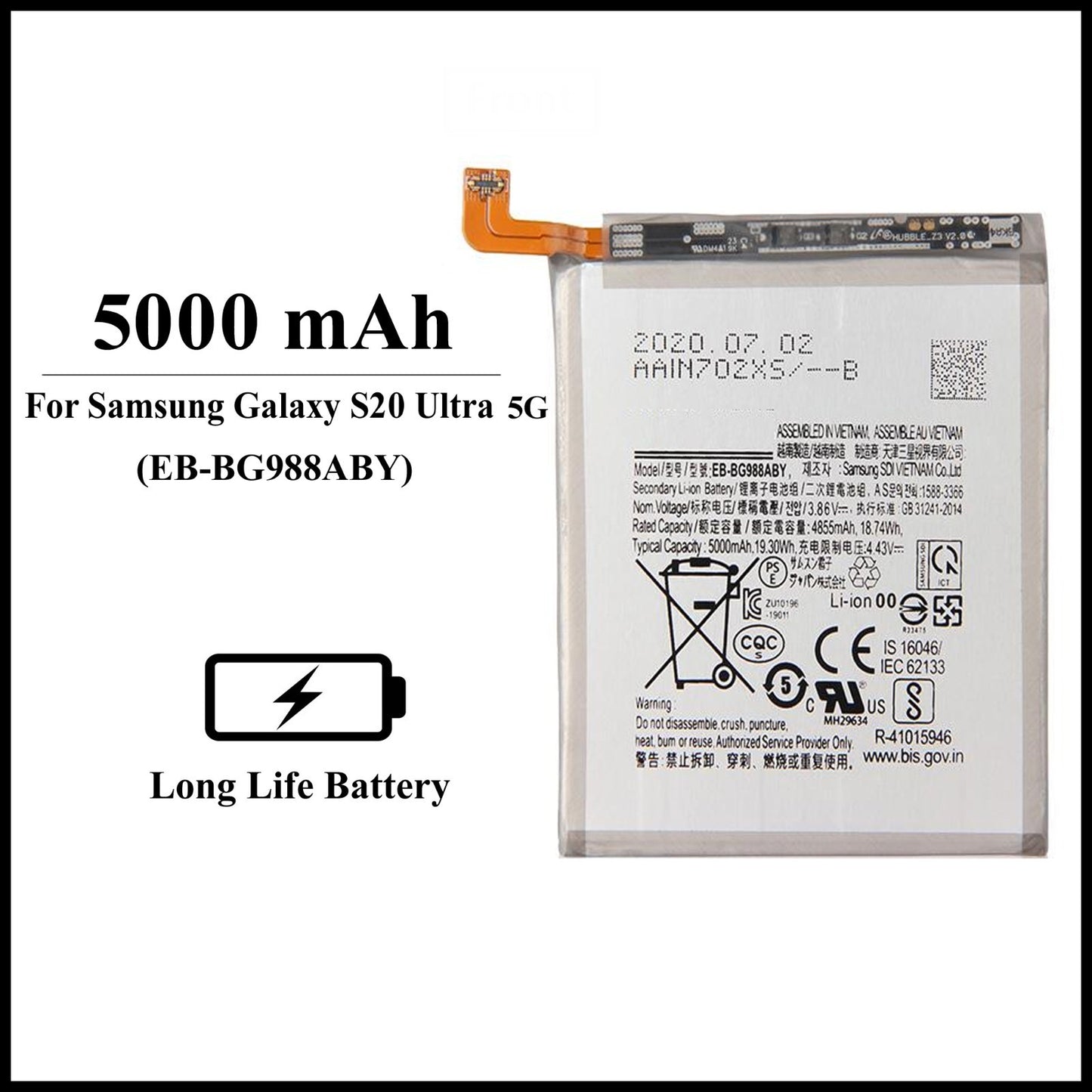 For Samsung Galaxy S20 Ultra 5G (SM-G988) 5000mAh+ Internal Replacement Battery