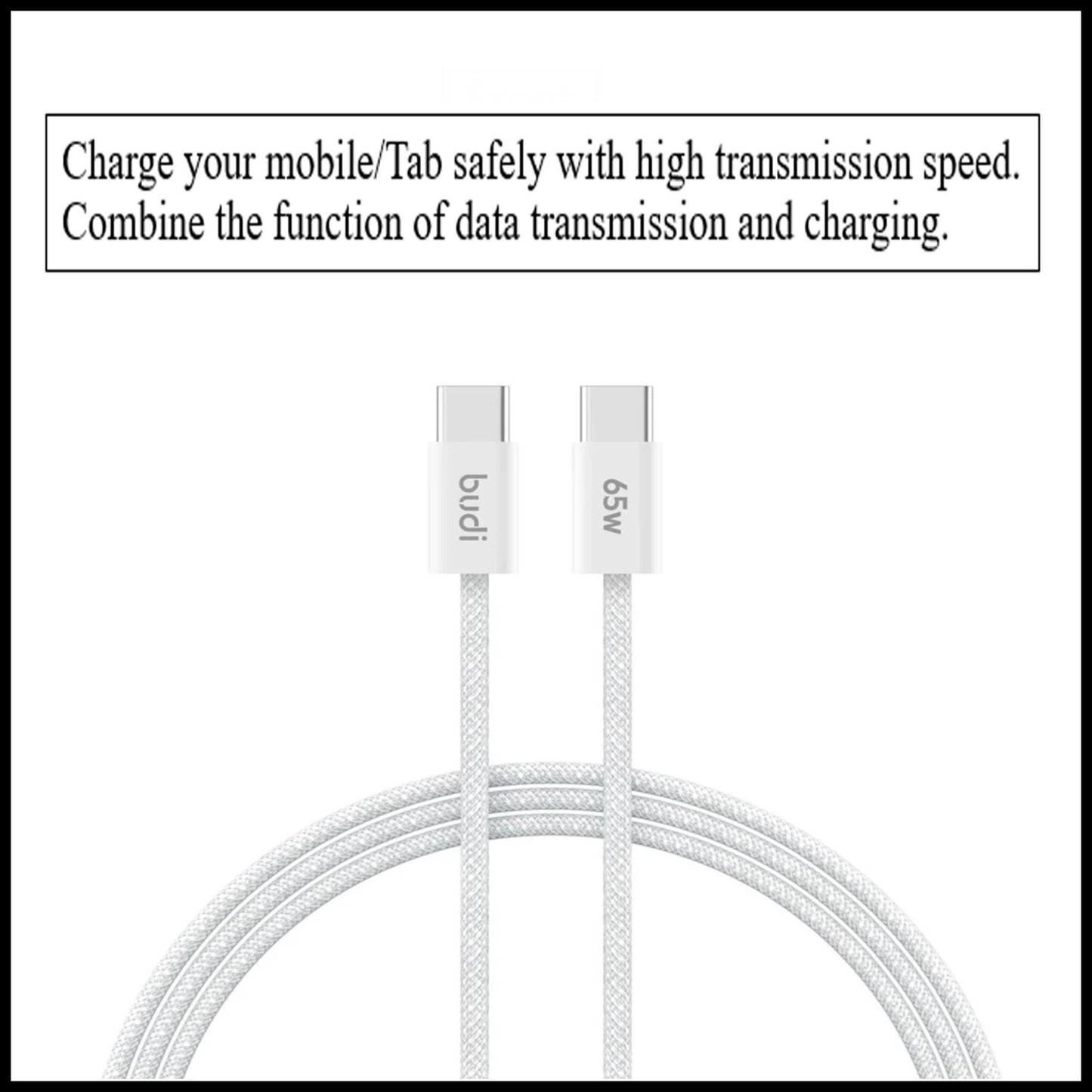 For Budi 65W Type-C to Type-C Braided Fast Charging Cable-1M