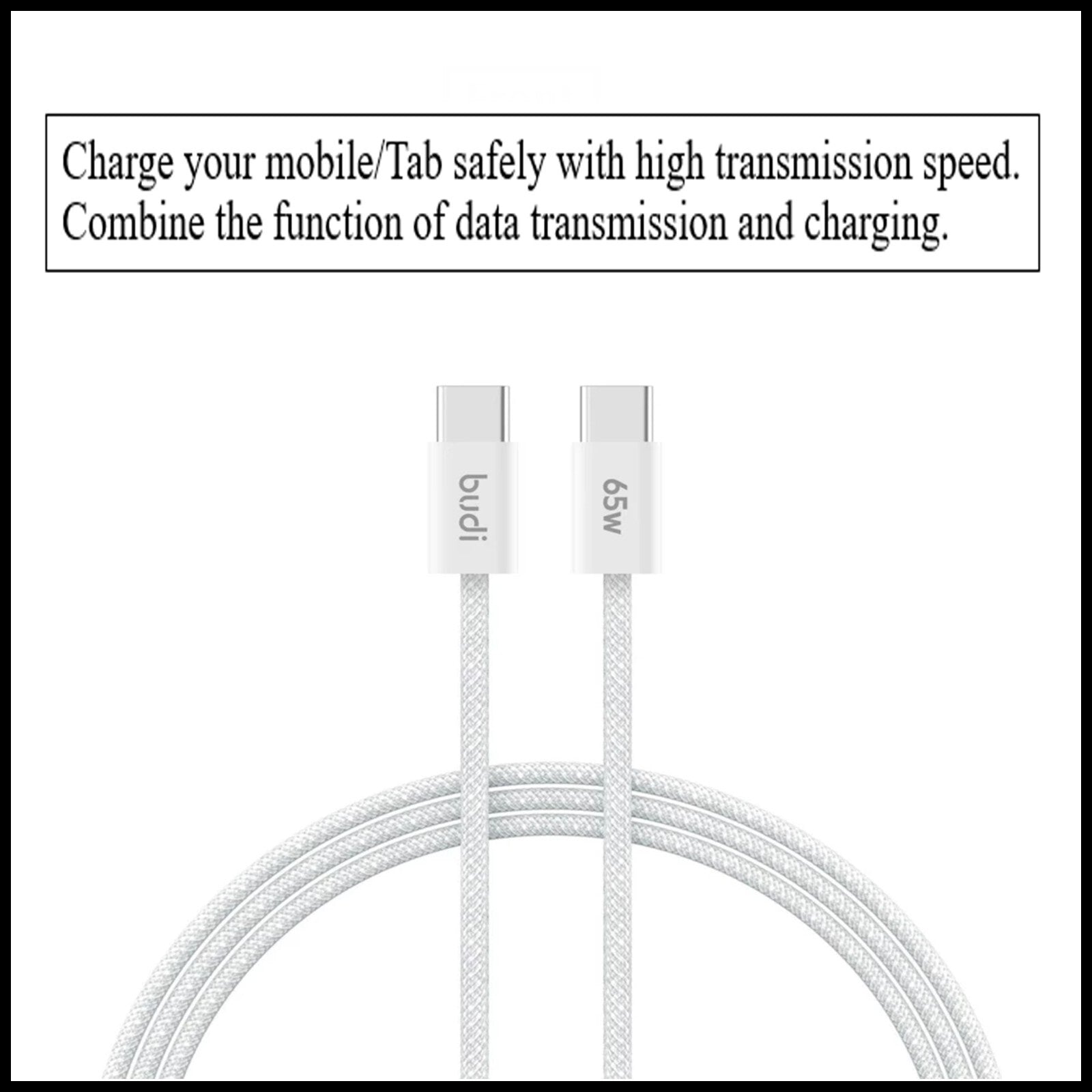 For Budi 65W Type-C to Type-C Braided Fast Charging Cable-1M