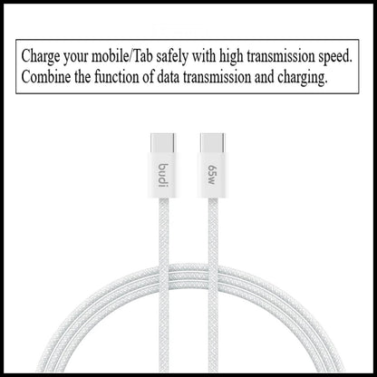For Budi 65W Type-C to Type-C Braided Fast Charging Cable-1M