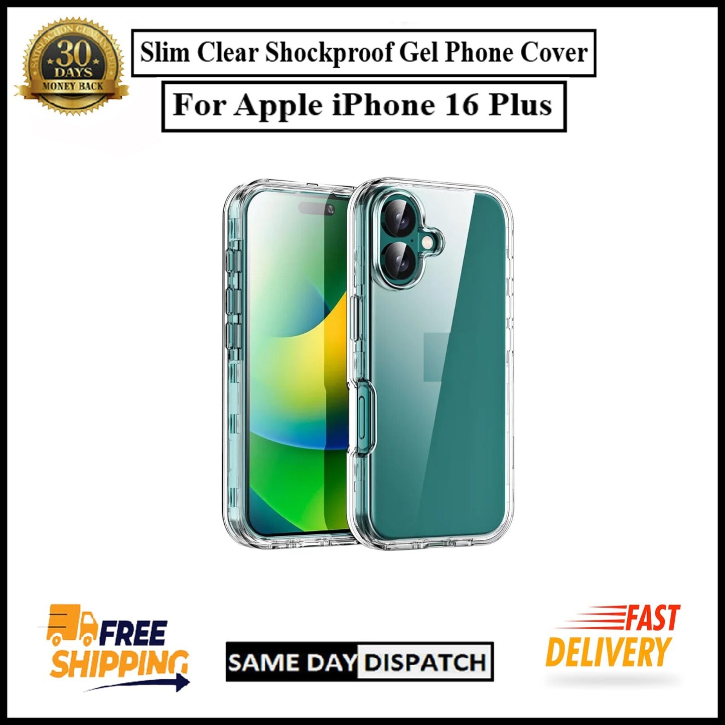 For Apple iPhone 16 Plus Slim Clear Shockproof Gel Phone Cover