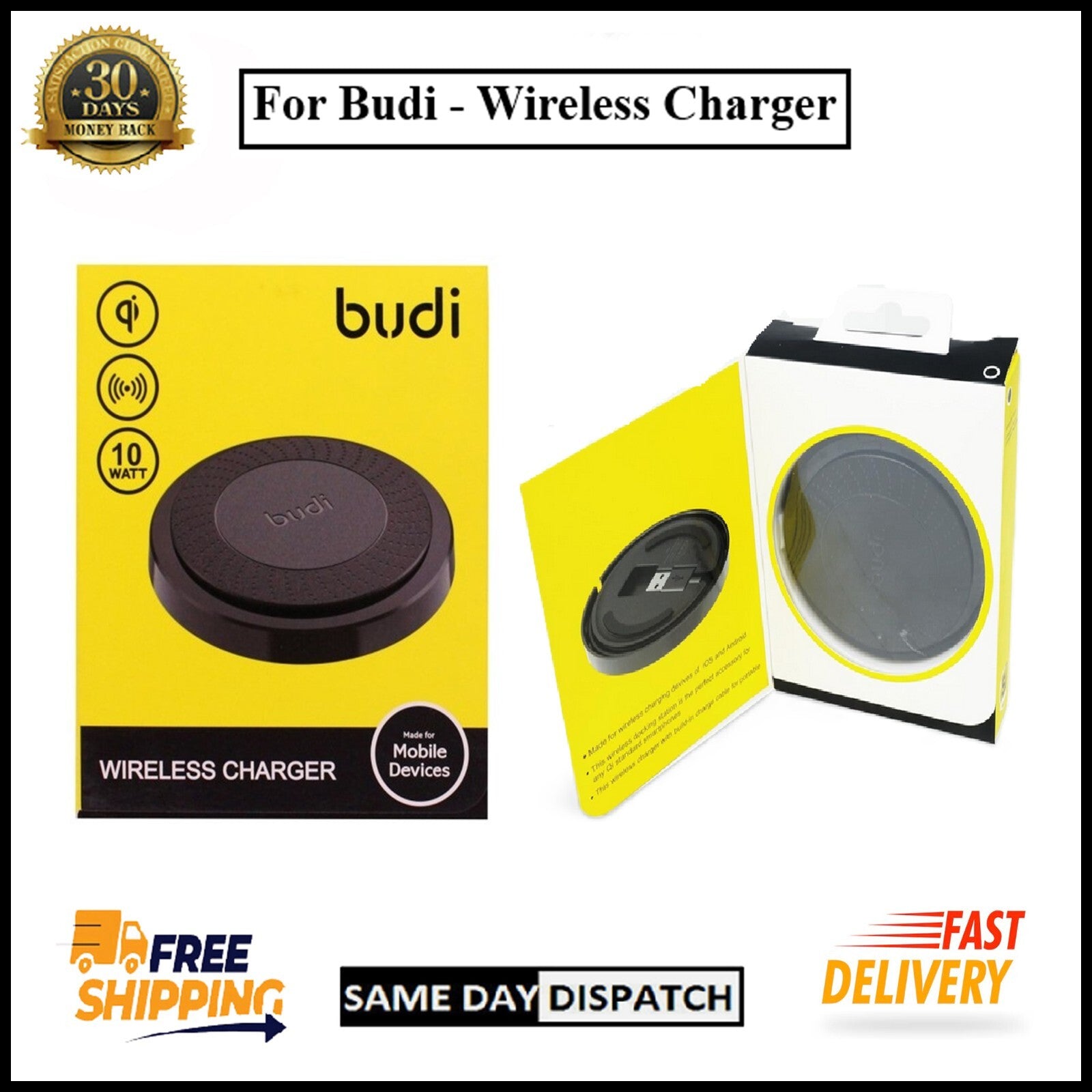 For Budi 10W Wireless Charger Pad For Mobile Devices-Qi Fast Charging USB