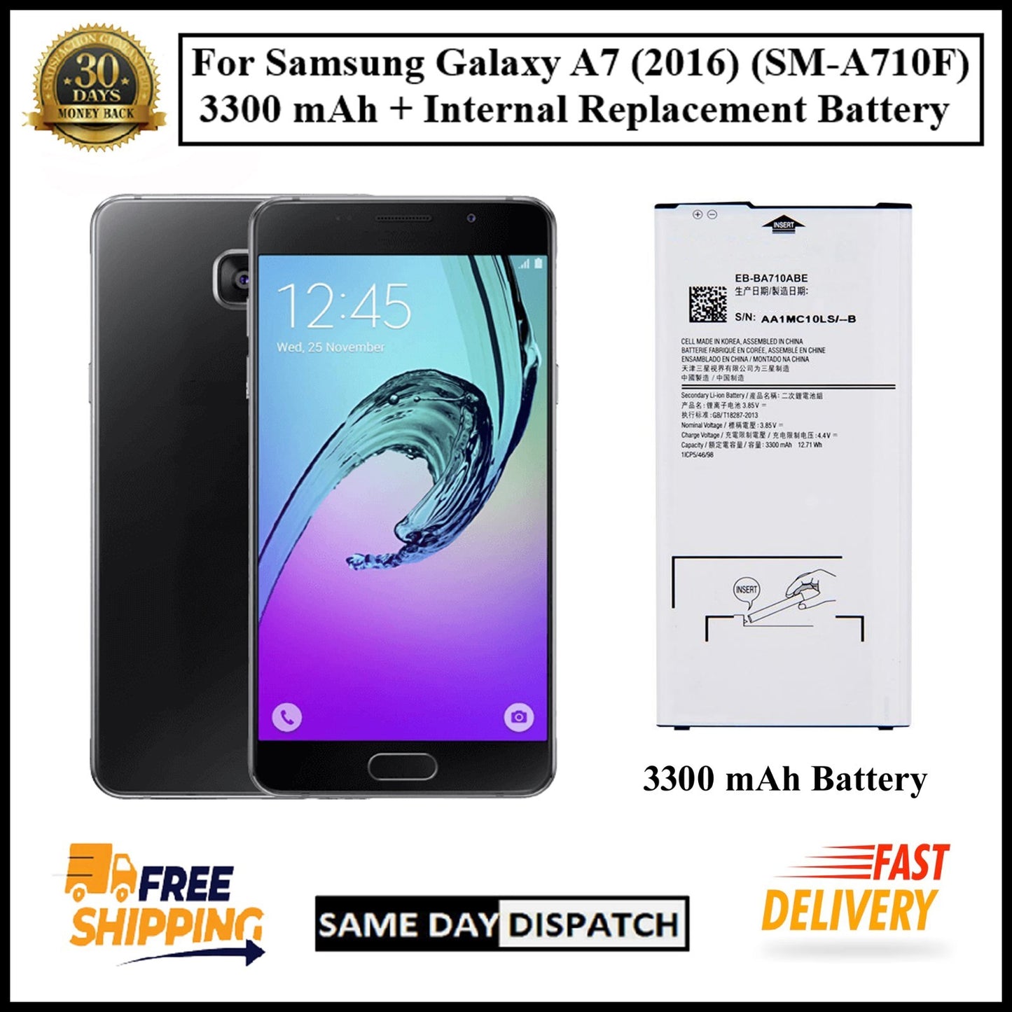 For Samsung Galaxy A7 (2016) (SM-A710F) 3300mAh+ Internal Replacement Battery