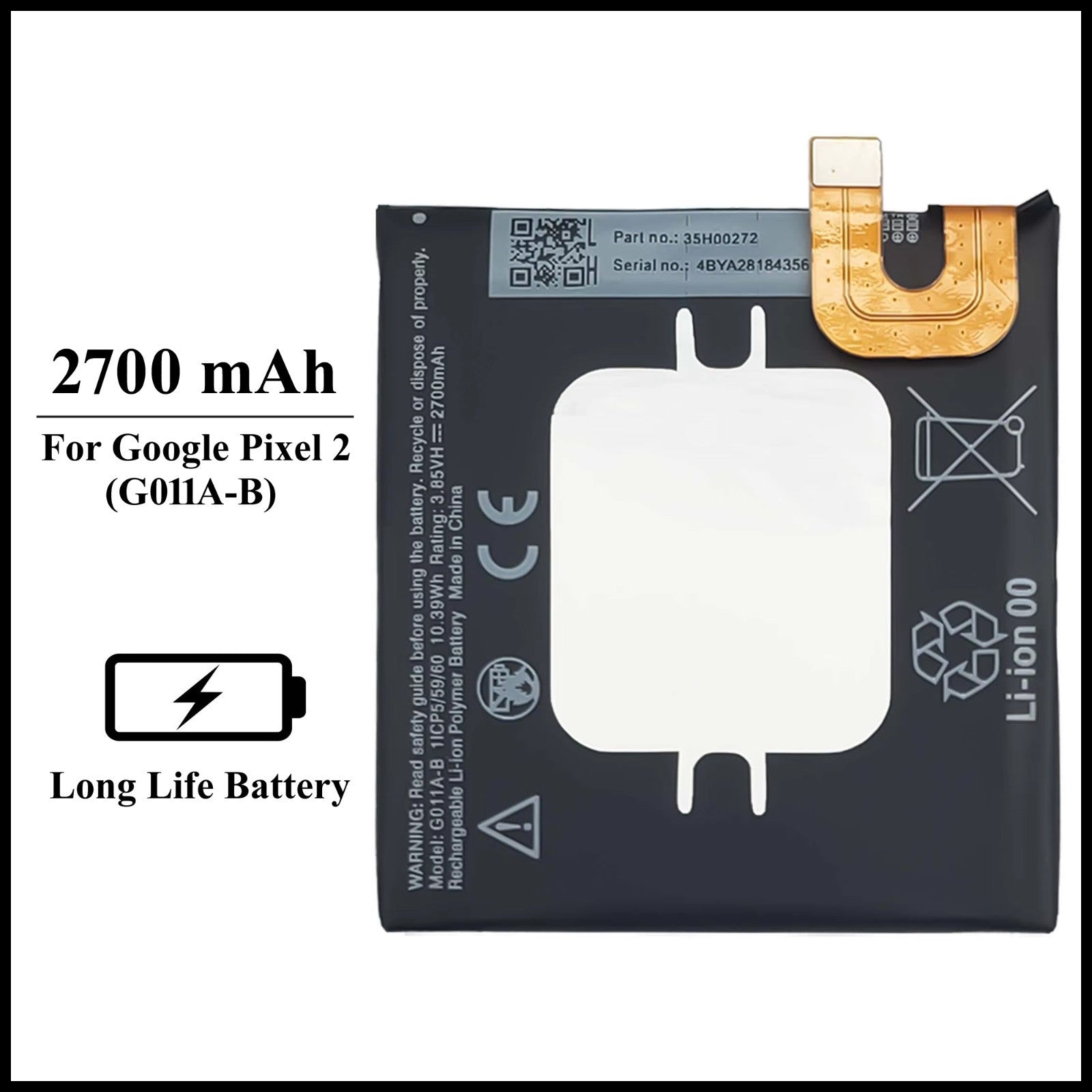 For Google Pixel 2 (G011A) / G011A-B /  2700mAh+ Internal Replacement Battery