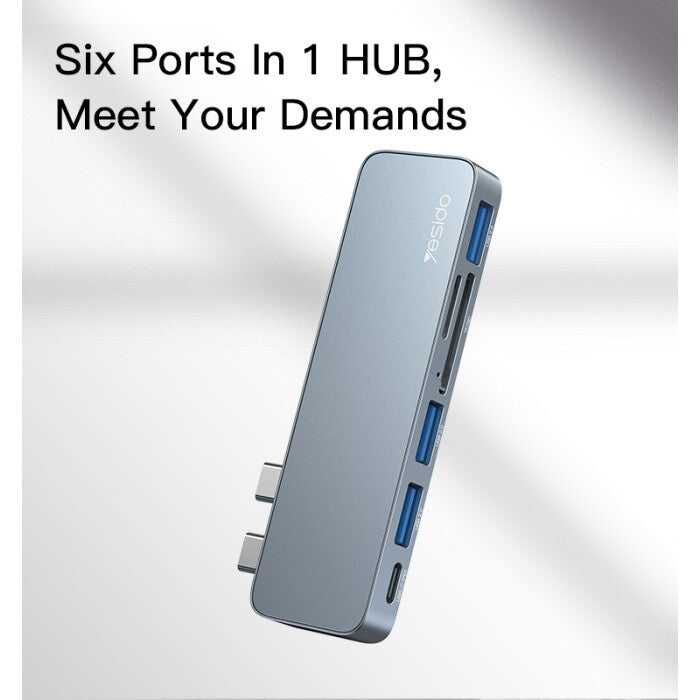 For Yesido HB10 6 in 1 USB-C Type-C Ports Hub Docking Station Adapter