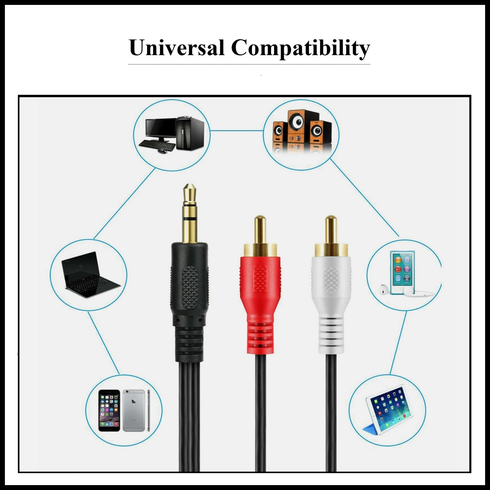 For AUX 3.5mm Headphone Connector Jack Male to 2Male RCA Mini Stereo Audio Cable