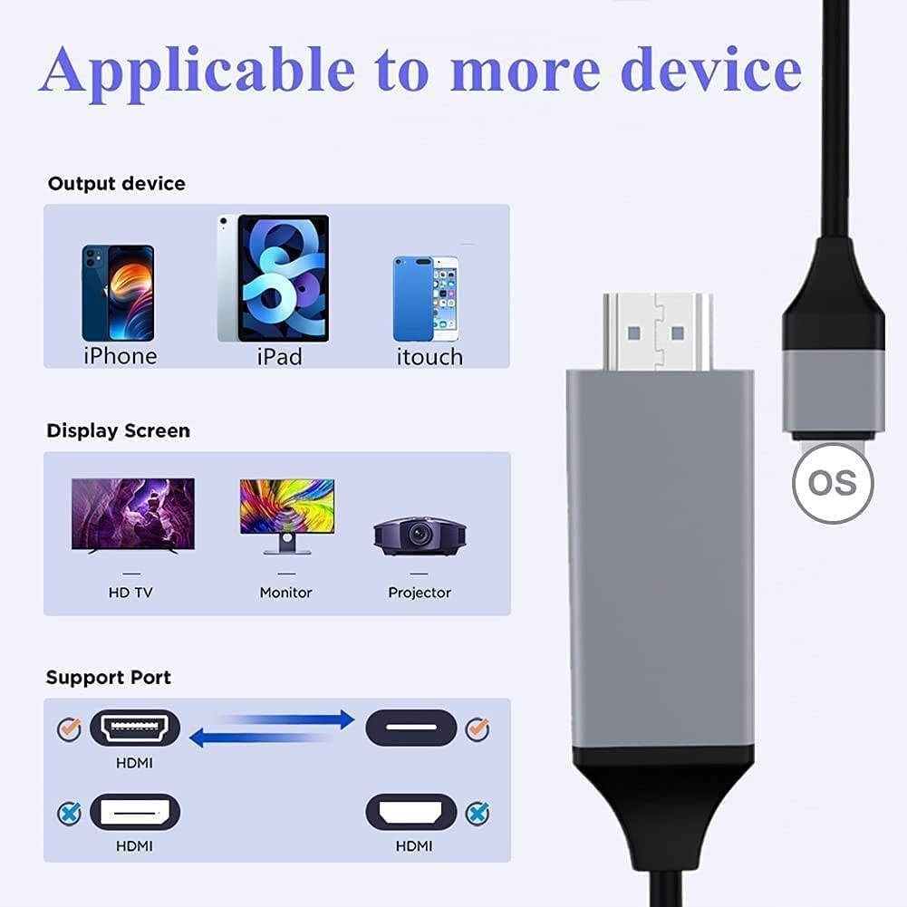 For Onten  iPhone to HDMI Cable Connector Adapter Screen Mirroring-2M