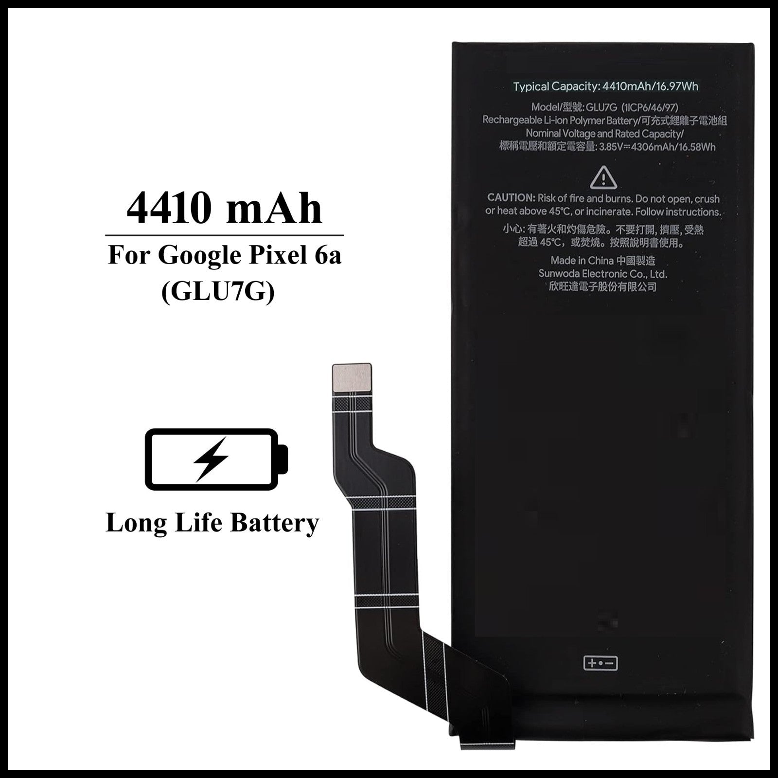 For Google Pixel 6a (GLU7G) 4410mAh+ Internal Replacement Battery