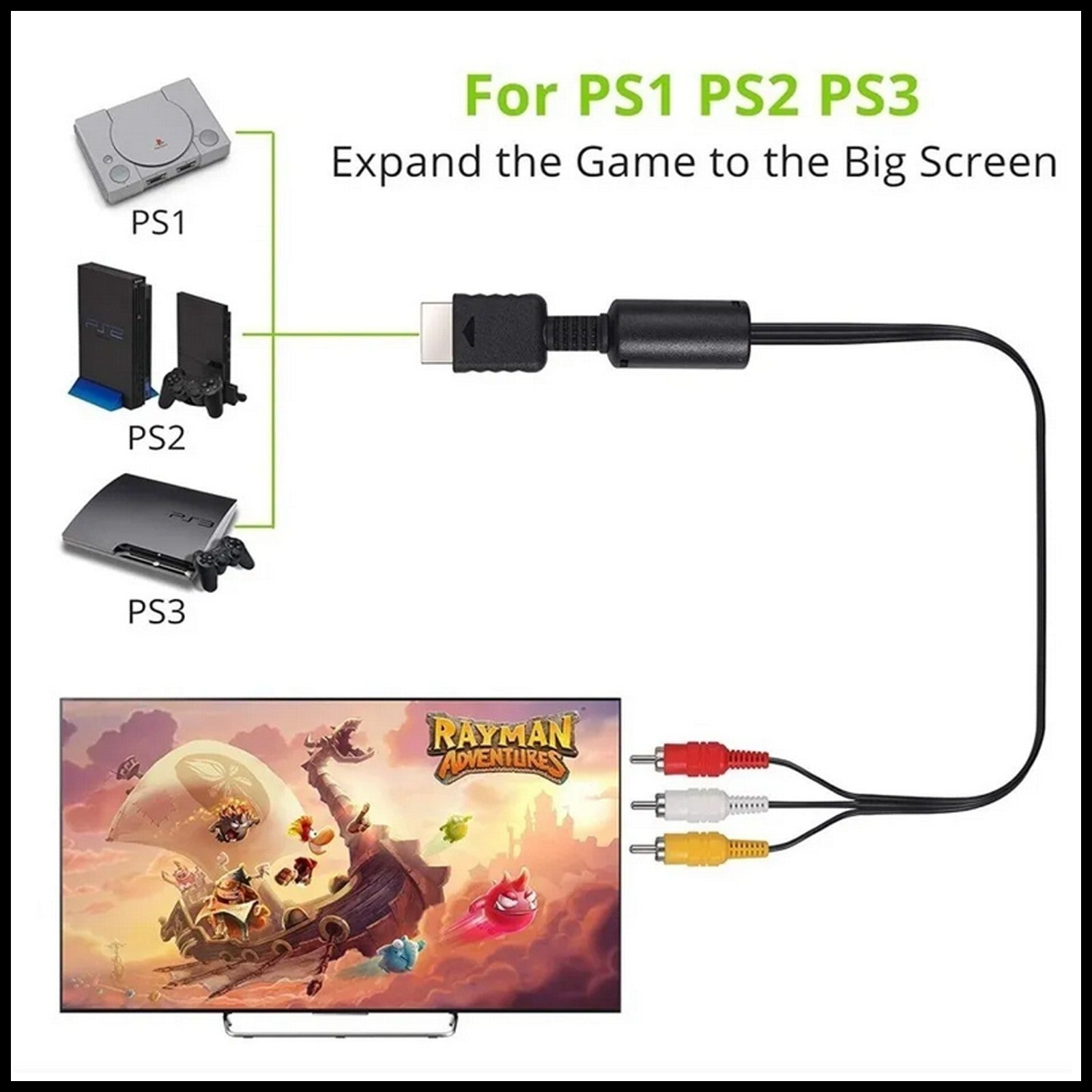 AV Cable RCA Composite Video Audio Cord 2M Lead for Sony PlayStation 2 Console