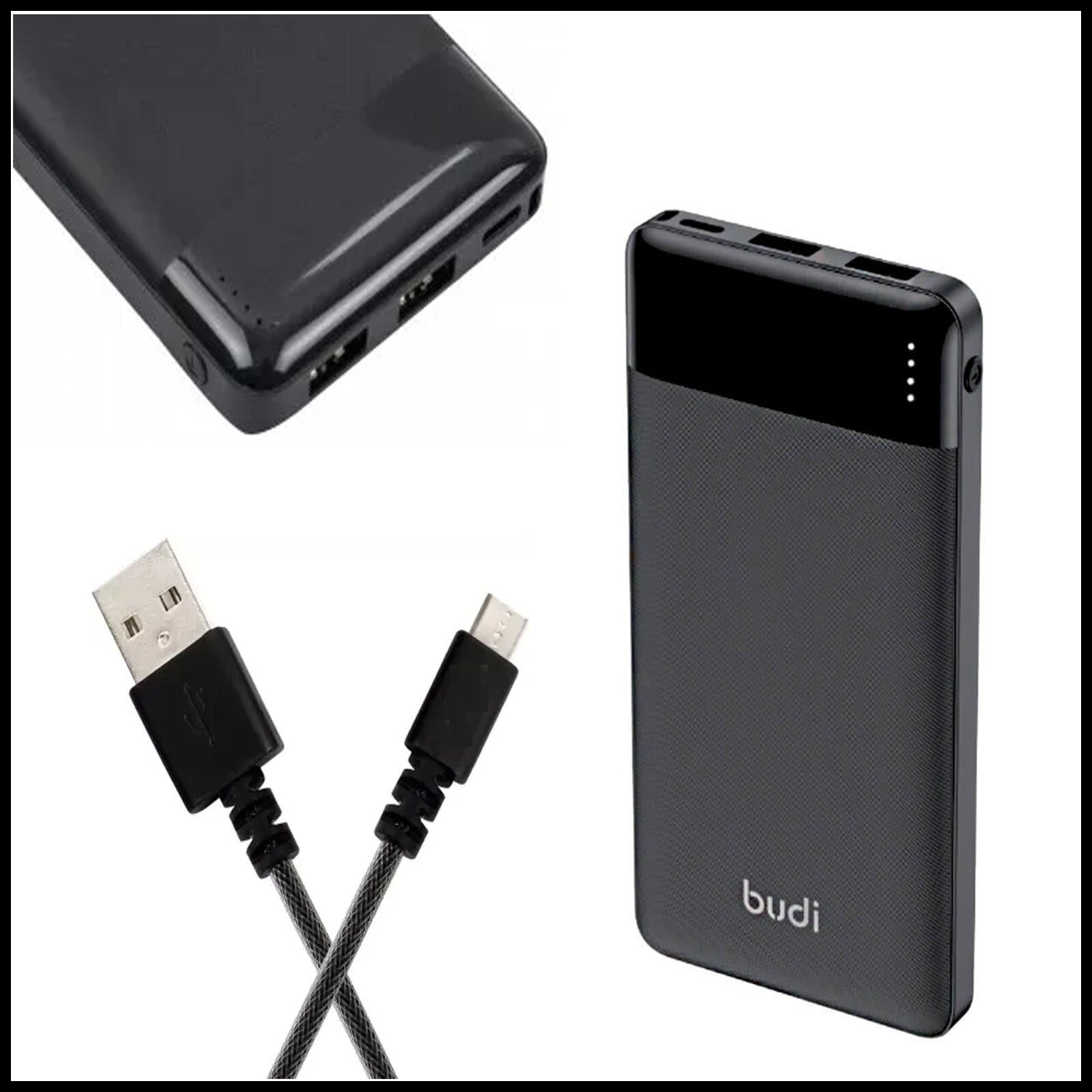 For Budi 10000mAh Pocket Power Bank Fast Charging Double USB Ports