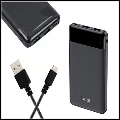 For Budi 10000mAh Pocket Power Bank Fast Charging Double USB Ports