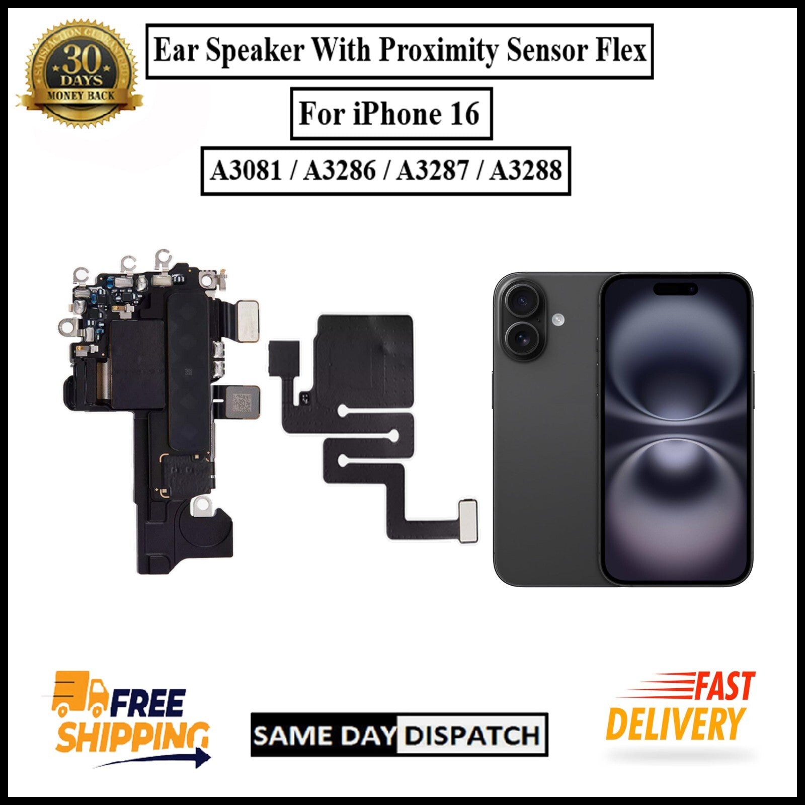 For iPhone 16 Ear Speaker Sensor With Proximity Mic Earpiece Sensor Flex