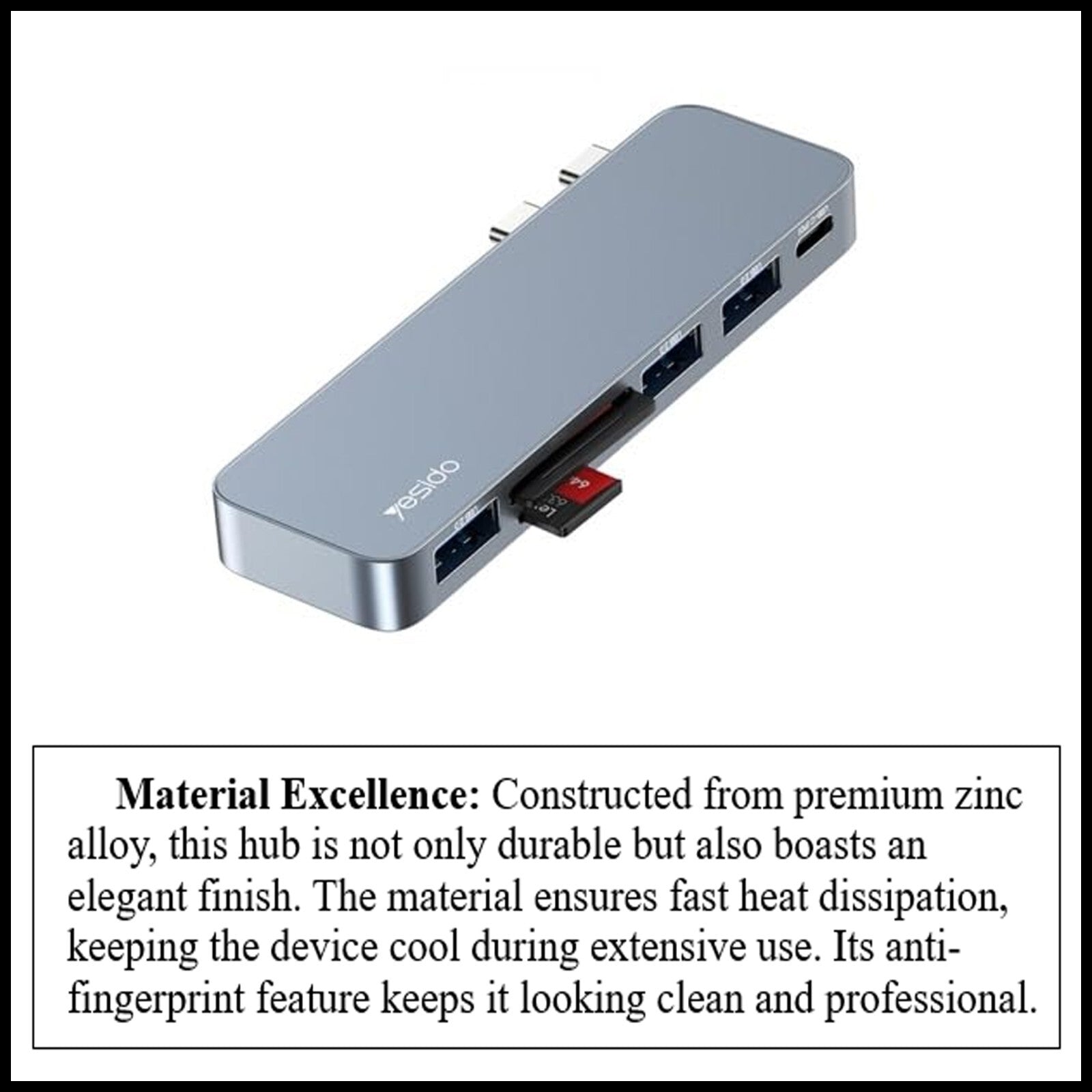 For Yesido HB10 6 in 1 USB-C Type-C Ports Hub Docking Station Adapter