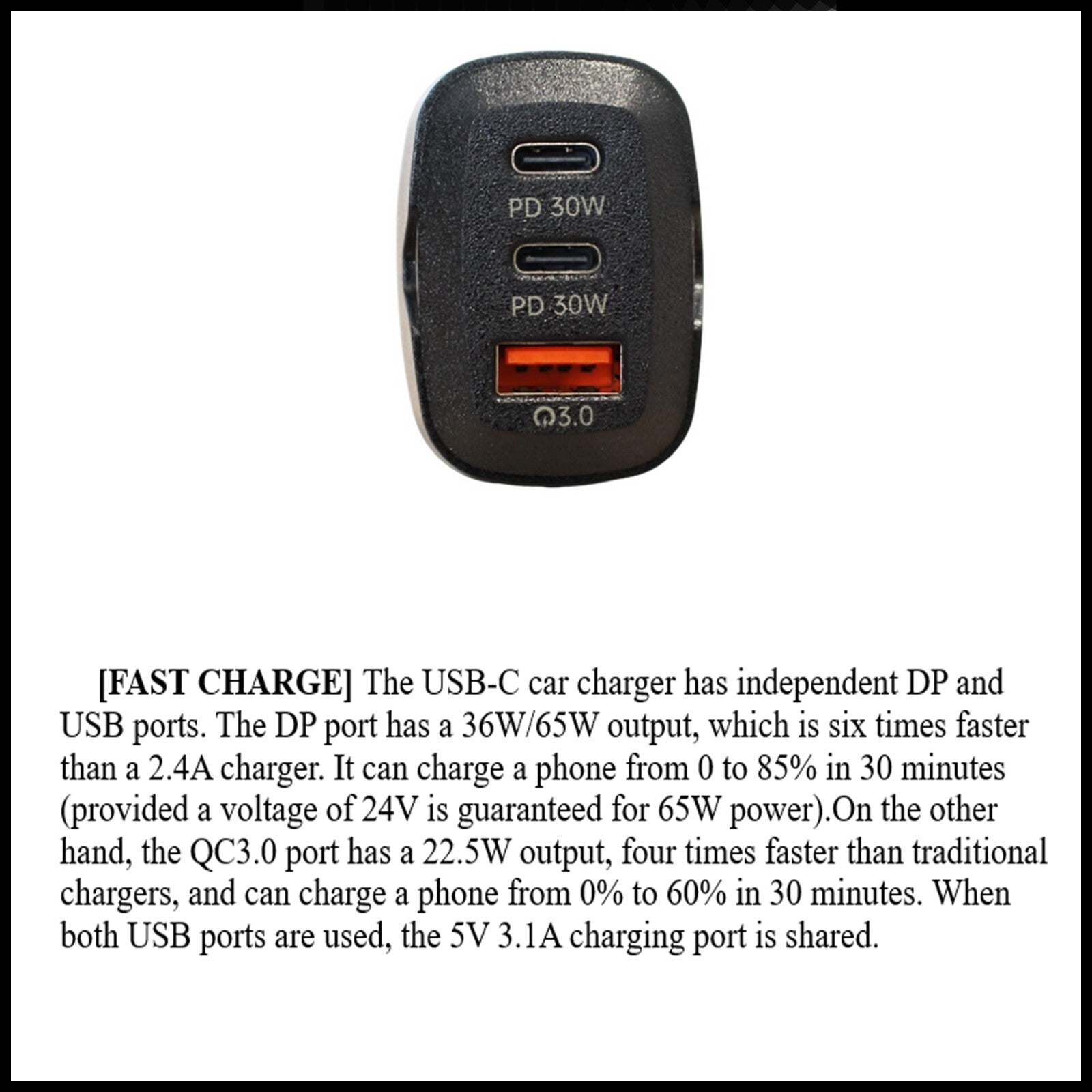 For Budi 60W Fast Car Charger Dual USB-C PD + QC 3.0 Adapter For All Devices
