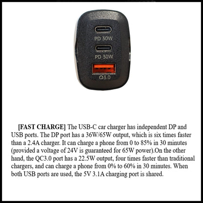 For Budi 60W Fast Car Charger Dual USB-C PD + QC 3.0 Adapter For All Devices