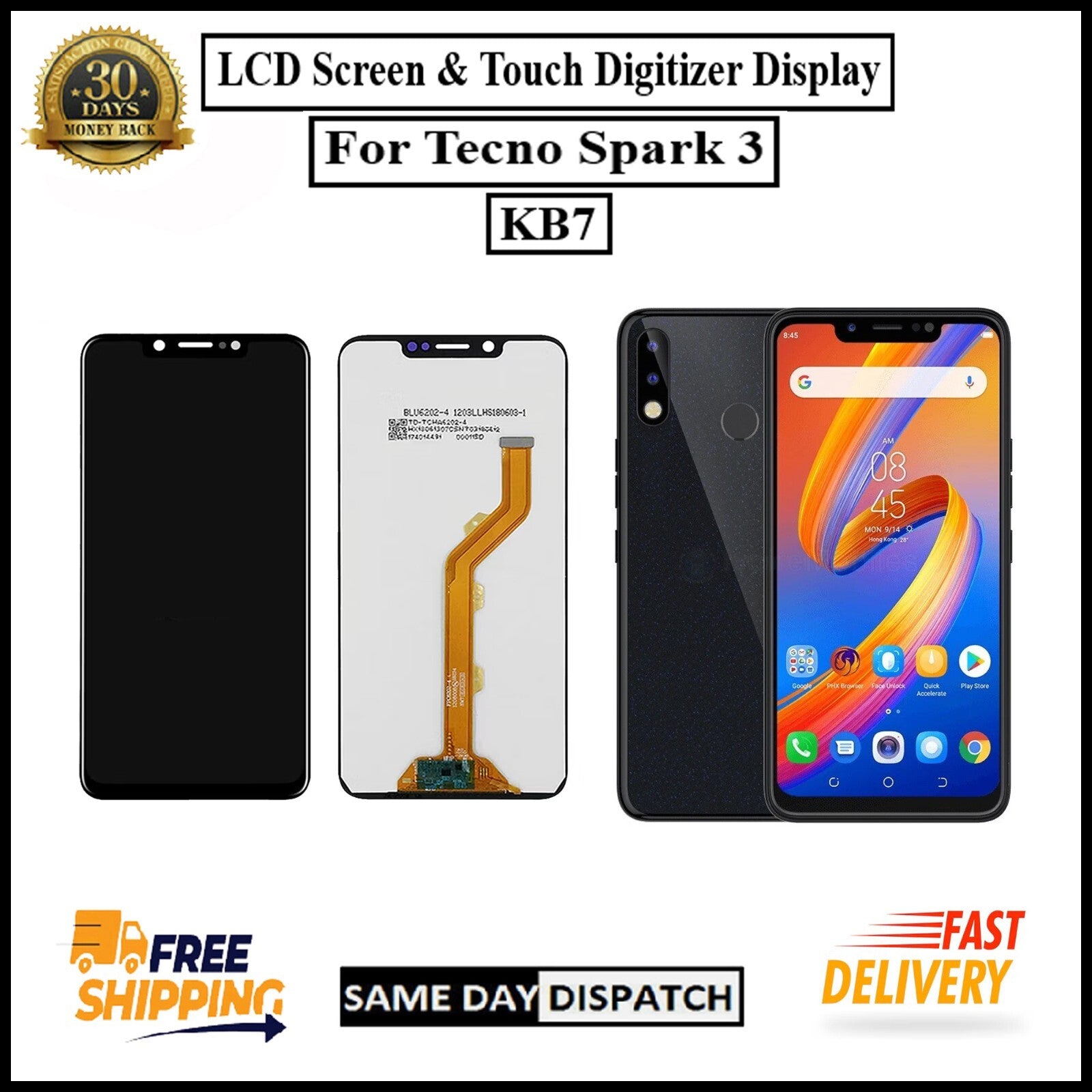For Tecno Spark 3 / KB7  LCD Display Screen Touch Digitizer Replacement