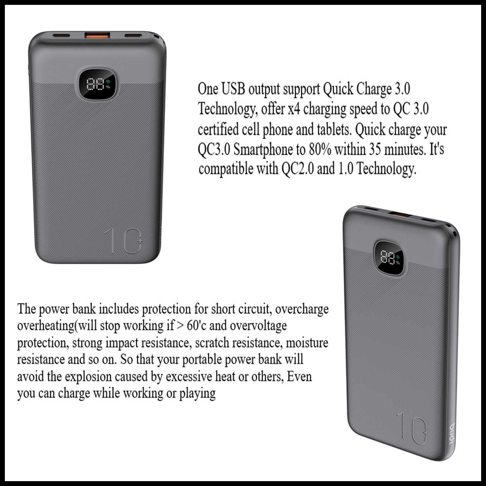 For Budi 22.5W Quick Charge Power Bank- 10000mAh Dual PD+QC 3.0