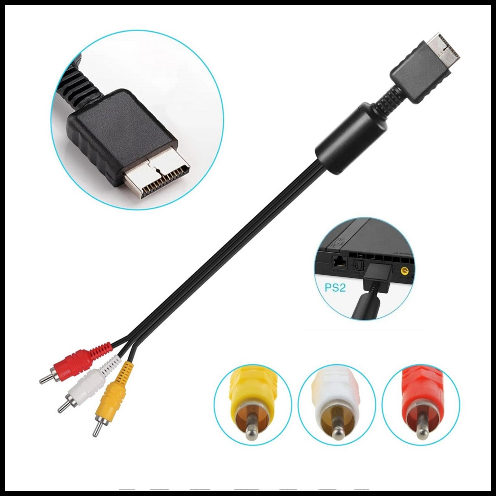 AV Cable RCA Composite Video Audio Cord 2M Lead for Sony PlayStation 2 Console