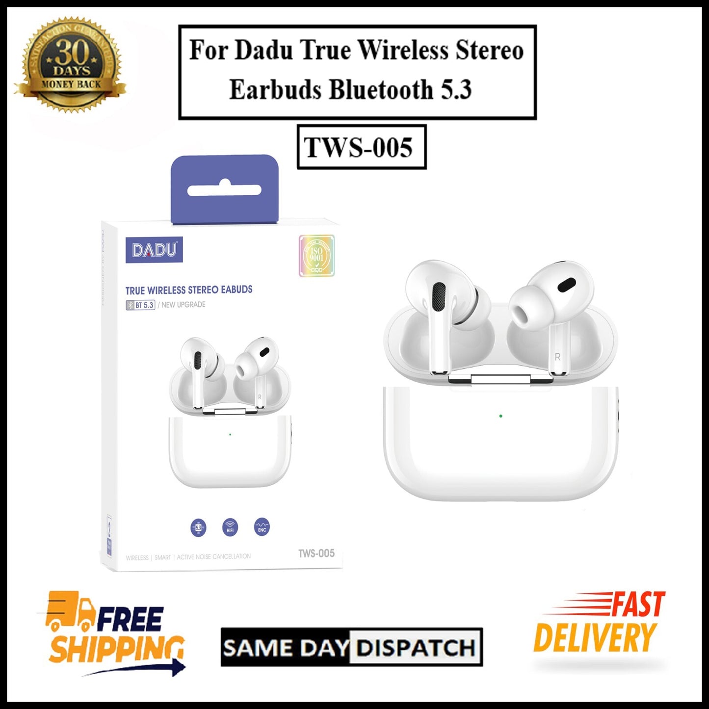 For Dadu True Wireless Earbuds Bluetooth 5.3 Headphones With Charging Case