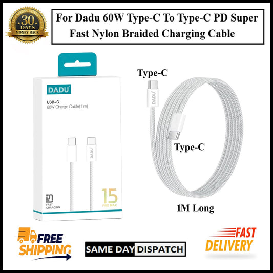 For Dadu 60W Type-C to Type-C PD Super Fast Nylon Braided Fast Charging Cable-1M