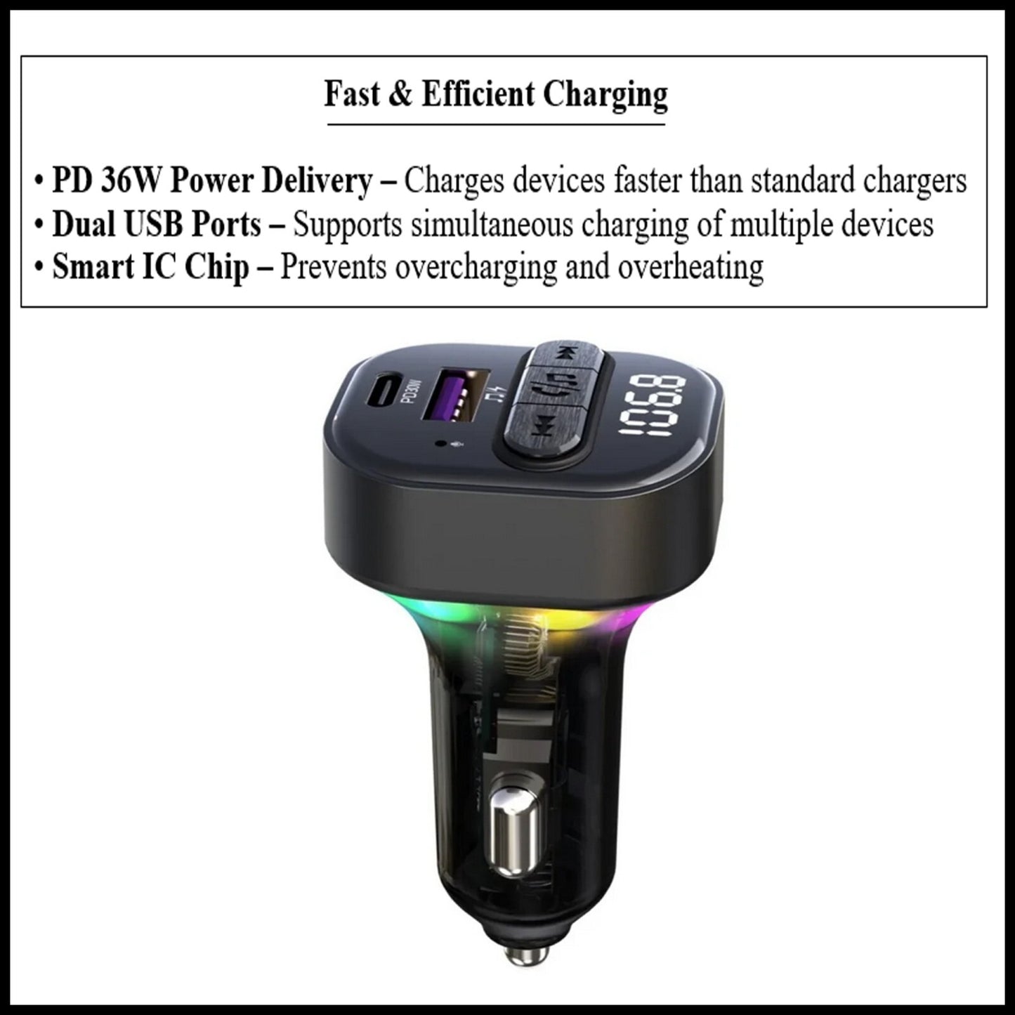 For Budi Bluetooth FM Transmitter Car Charger-36W , LCD Display, Handsfree