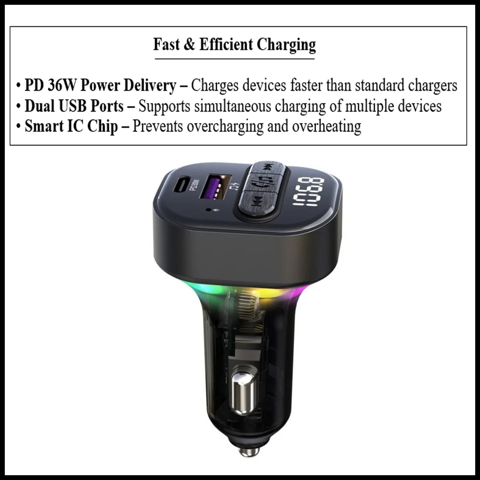 For Budi Bluetooth FM Transmitter Car Charger-36W , LCD Display, Handsfree