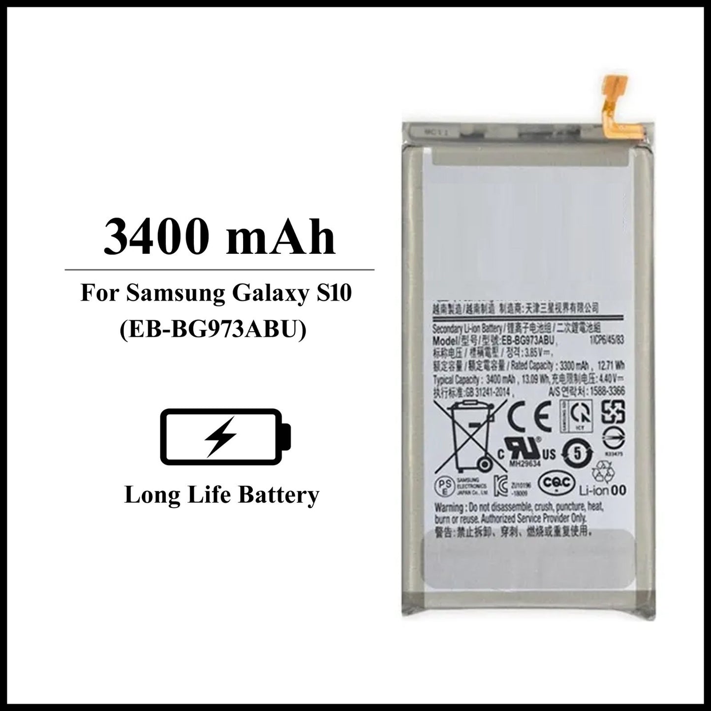 For Samsung Galaxy S10 (SM-G973F) 3400mAh Internal Replacement Battery
