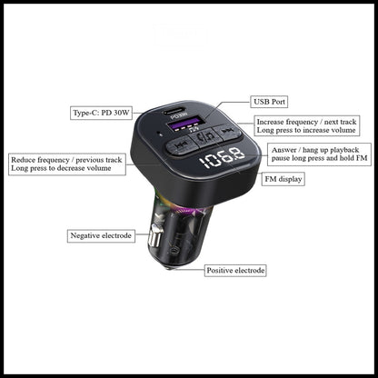 For Budi Bluetooth FM Transmitter Car Charger-36W , LCD Display, Handsfree