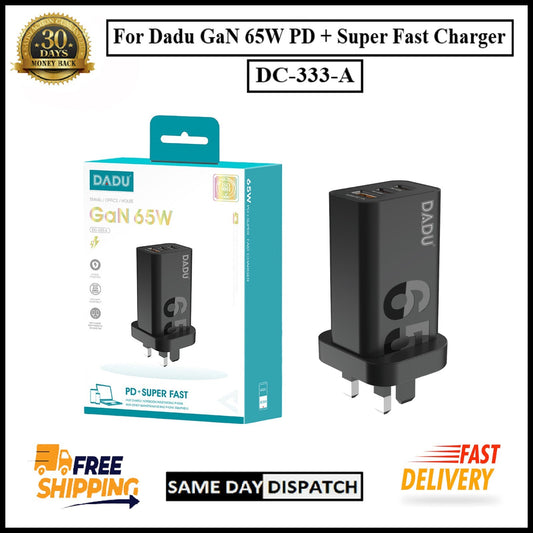For Dadu GaN 65W PD Dual Type-C USB QC 3.0 Super Fast Wall Charger Adapter Plug