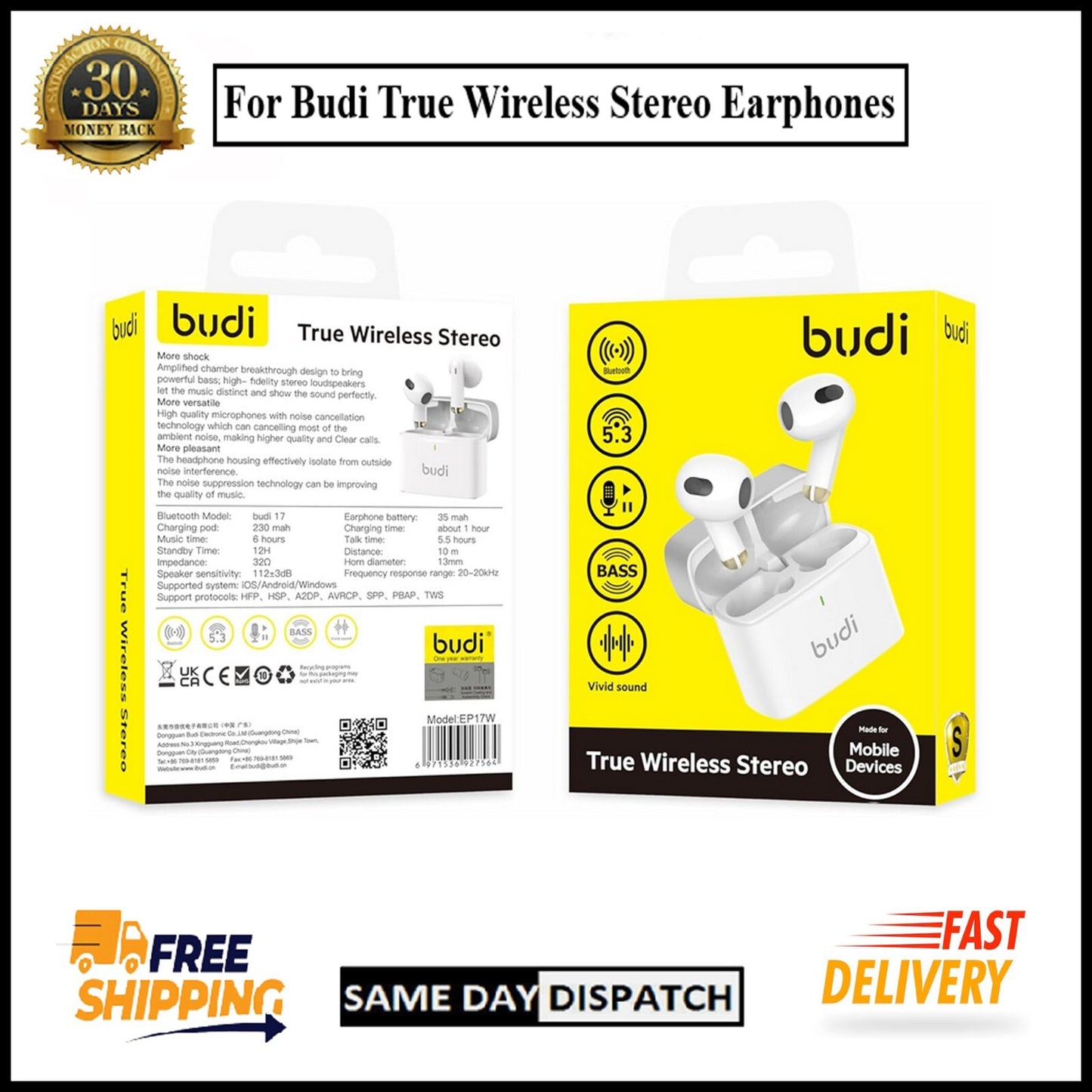 For Budi True Wireless Stereo Earphones