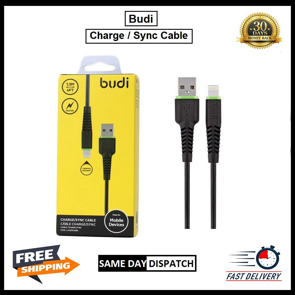 For Budi iPhone Fast Charging USB Sync Cable 1.2M- Black
