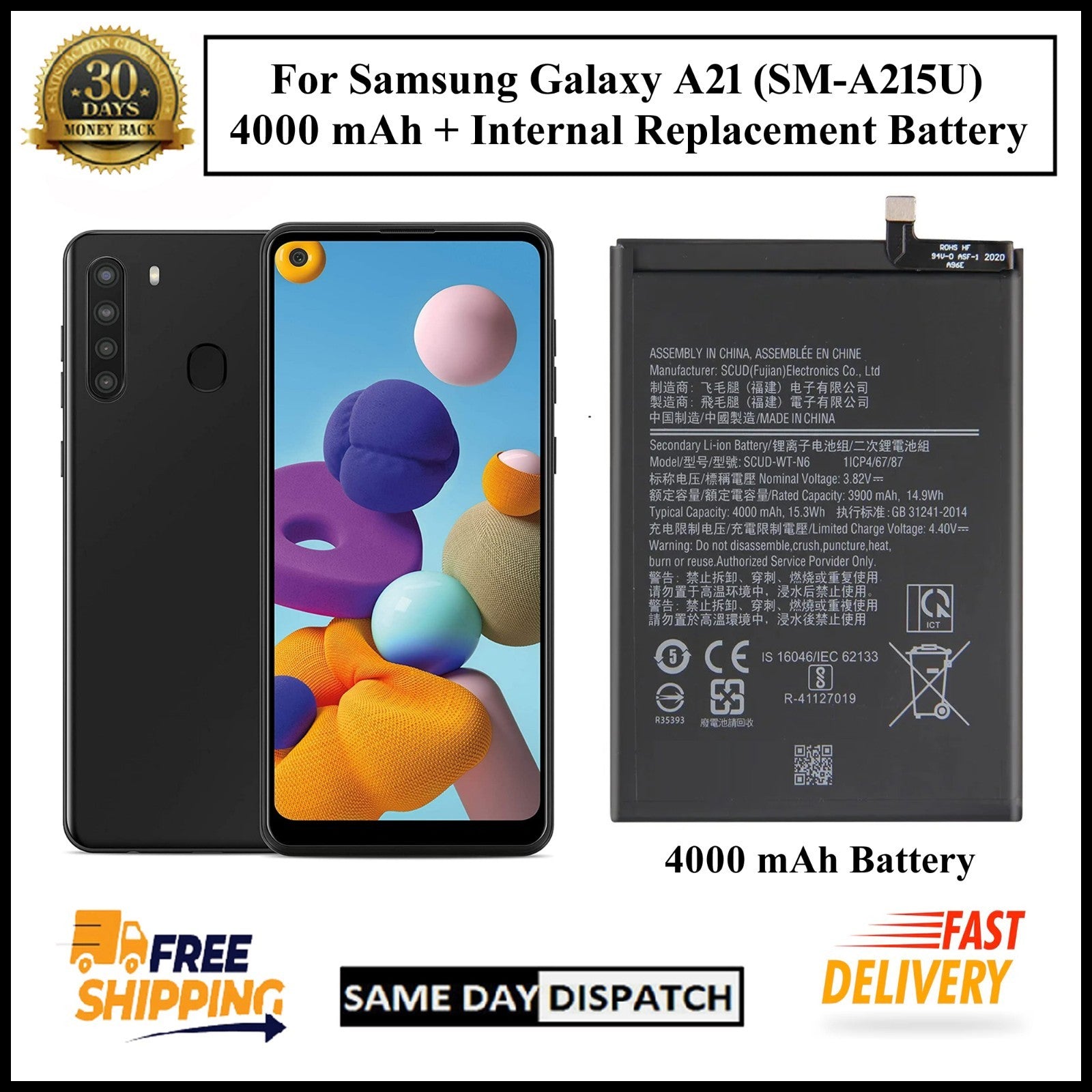 For Samsung Galaxy A21 / ( SM-A215U ) 4000mAh+ Internal Replacement Battery