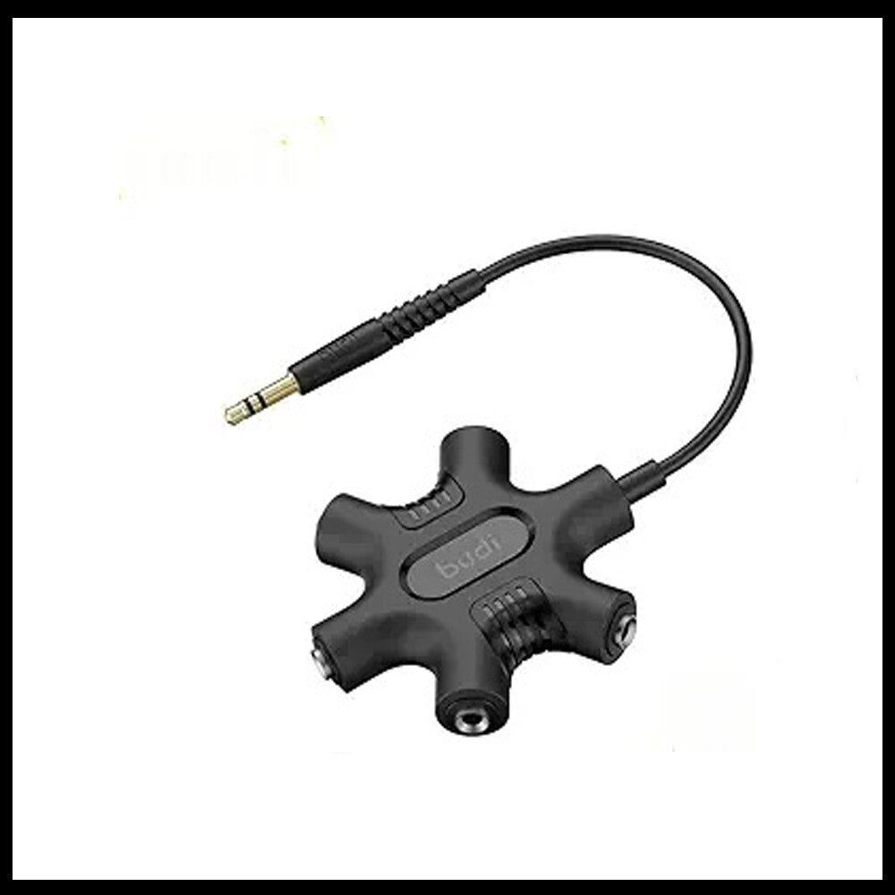 For Budi 5-in-1 Rockstar AUX Hub With AUX  Cable Headphone Splitter -Black