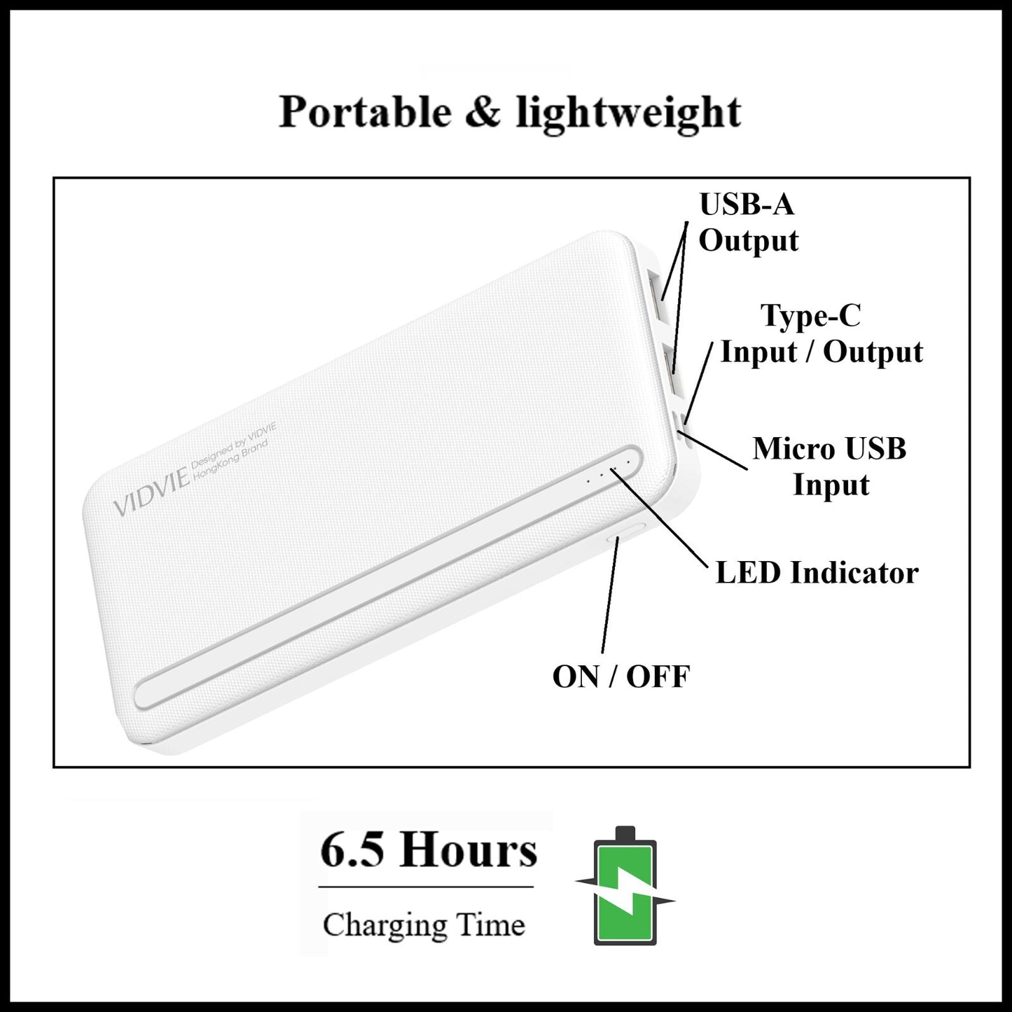 For Vidvie (PB773) 10000mAh LED Power Bank Fast Charging