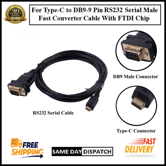 For USB Type-C to DB9- 9 Pin RS232 Serial Male Fast Converter Adapter Cable