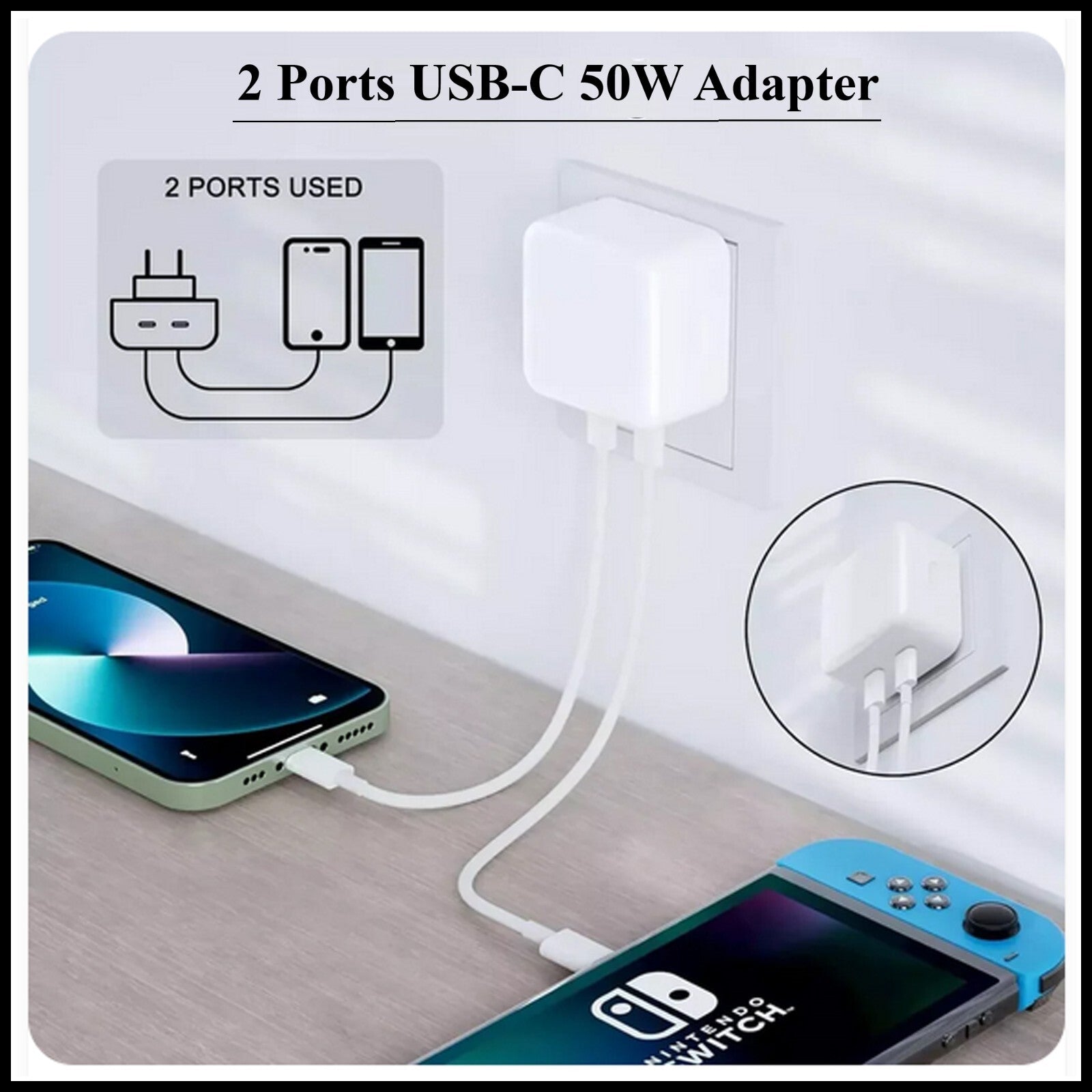 For Dadu Dual Interface PD 50W & Dual Type C Fast Wall Charging Adapter