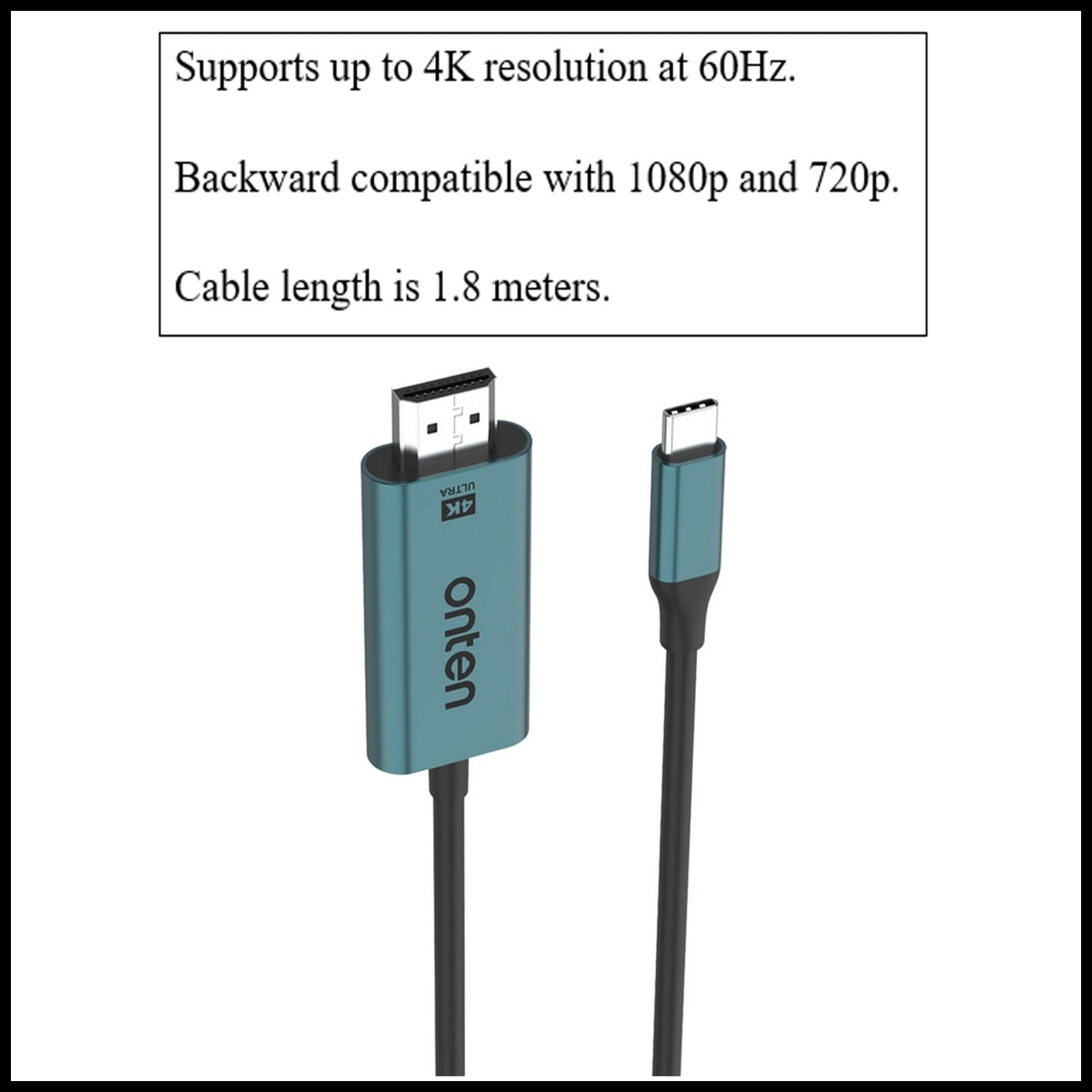 For Onten OTN-UC952 USB-C  to HDMI Cable Connector Adapter Screen Mirroring-1.8M
