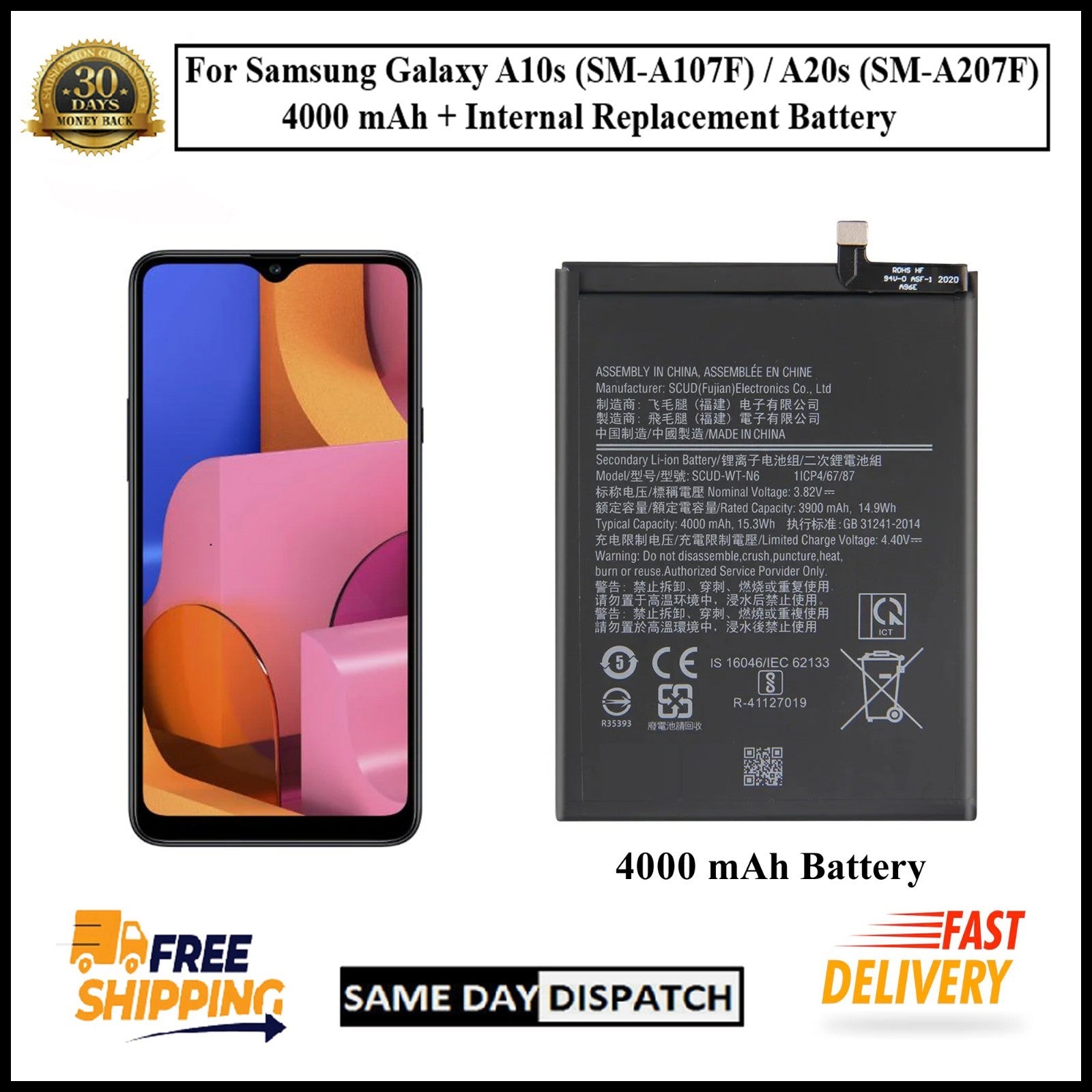 For Samsung Galaxy A10s /A20s/ A107F/A207F 4000mAh+ Internal Replacement Battery