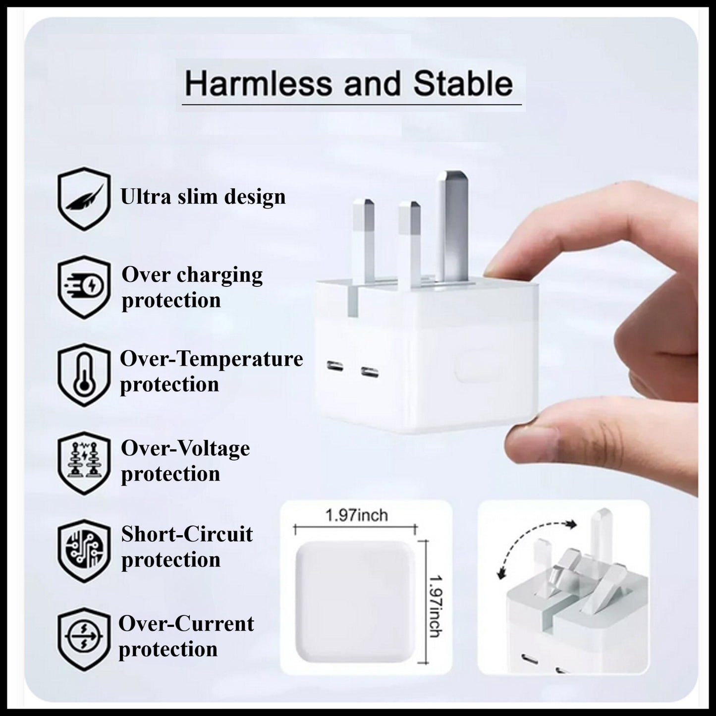 For Dadu Dual Interface PD 50W & Dual Type C Fast Wall Charging Adapter