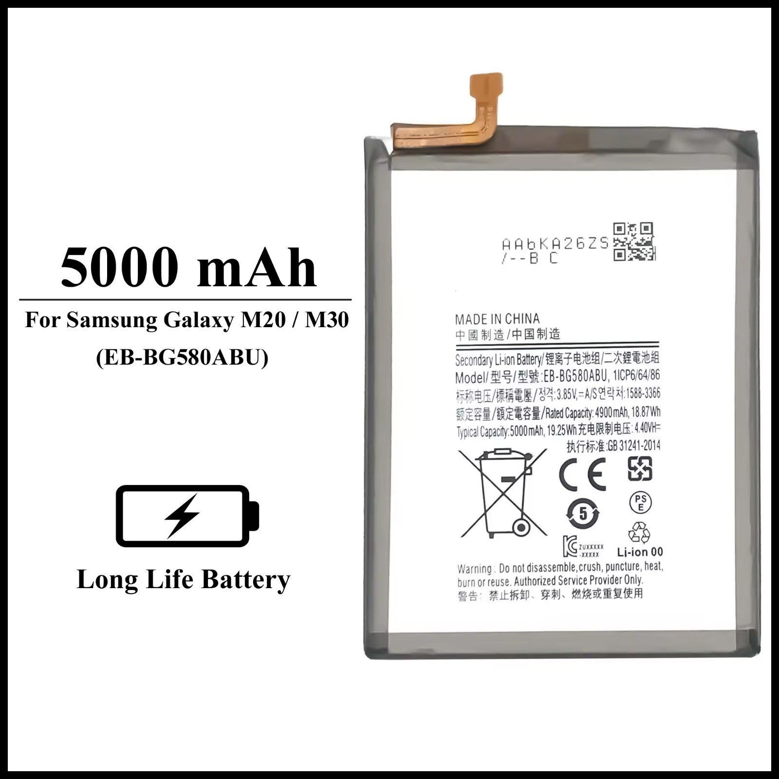 For Samsung Galaxy M30/M20/SM-M305F/M205F 5000mAh+ Internal Replacement Battery