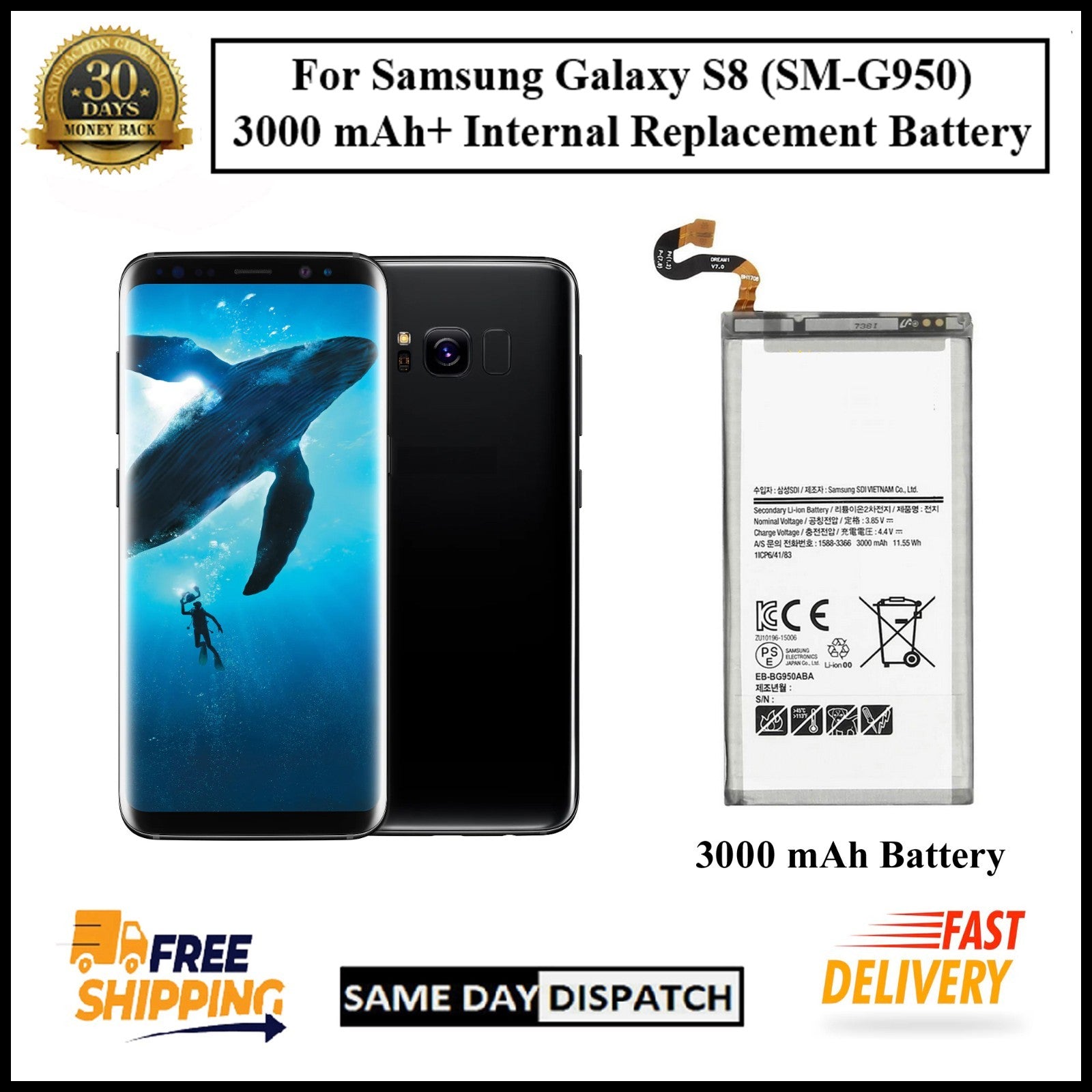 For Samsung Galaxy S8 (SM-G950) 3000mAh Internal Replacement Battery