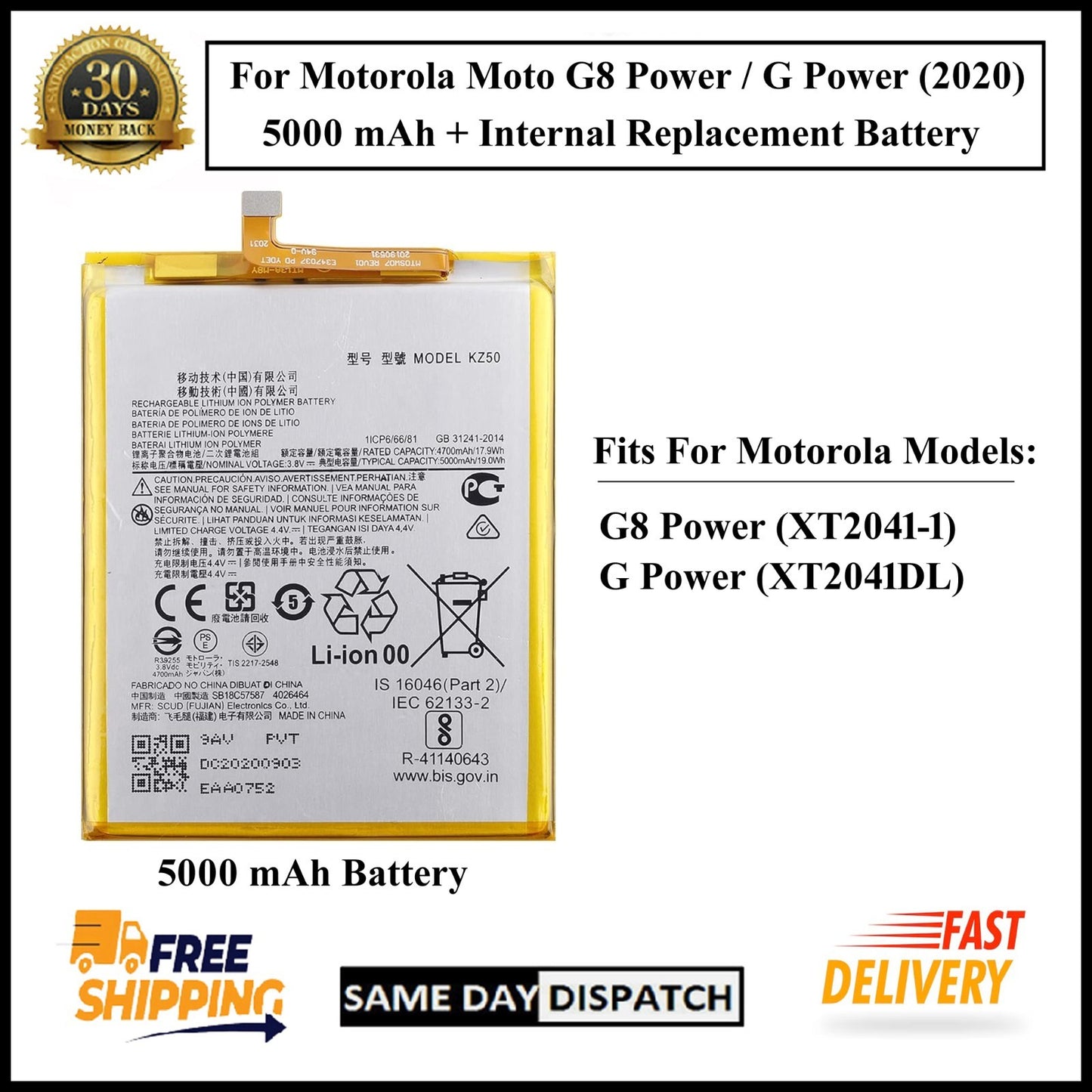 Motorola Moto G8 Power/G Power (2020) KZ50 5000mAh+ Internal Replacement Battery