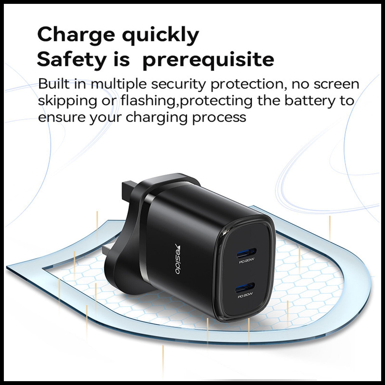 For YESIDO Dual Interface PD 20W USB-C Fast Wall Charger With Type C Cable