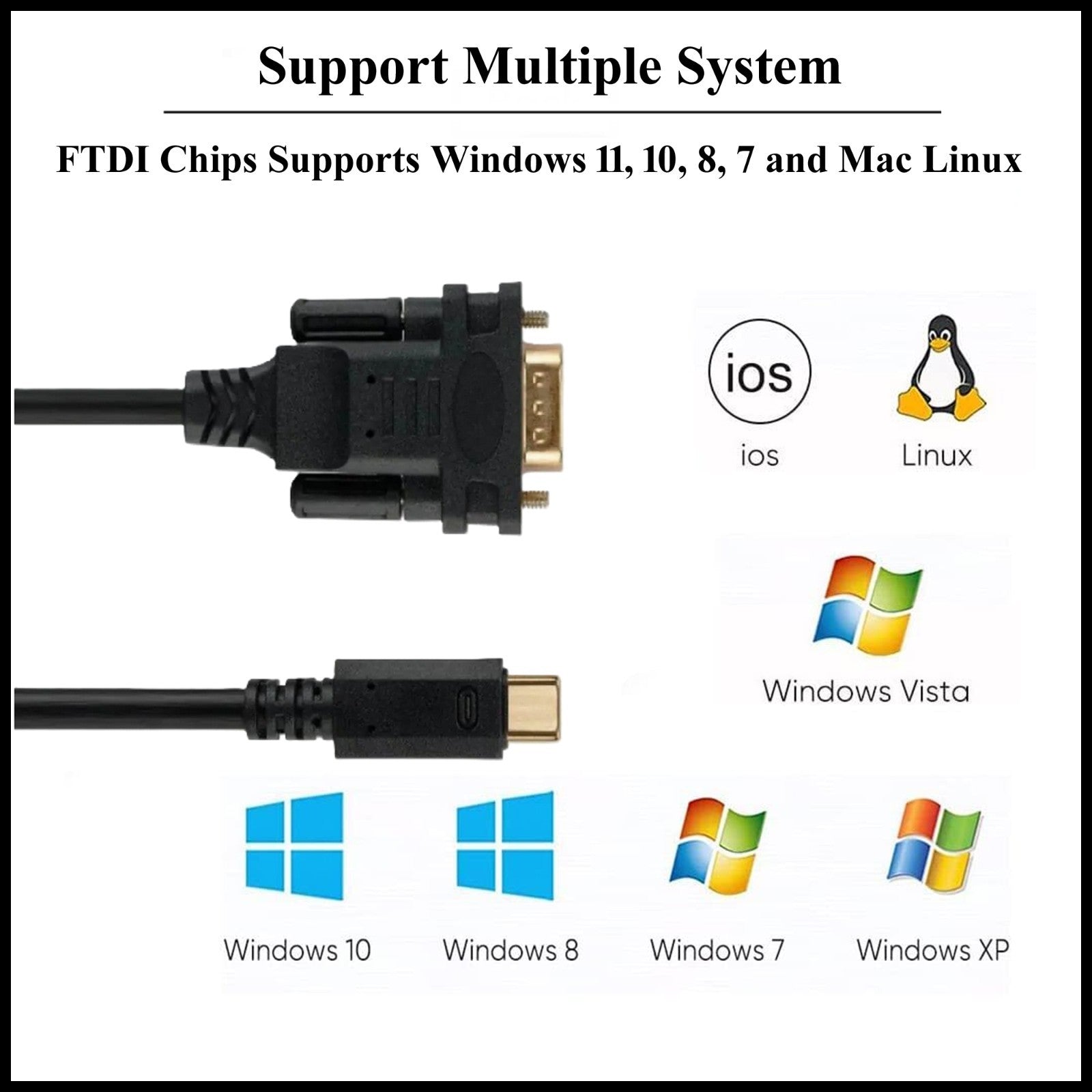 For USB Type-C to DB9- 9 Pin RS232 Serial Male Fast Converter Adapter Cable