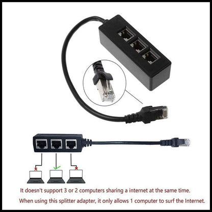 For RJ45 Fast Ethernet Splitter 1 Male to 3 Female LAN Network Cable Adapter