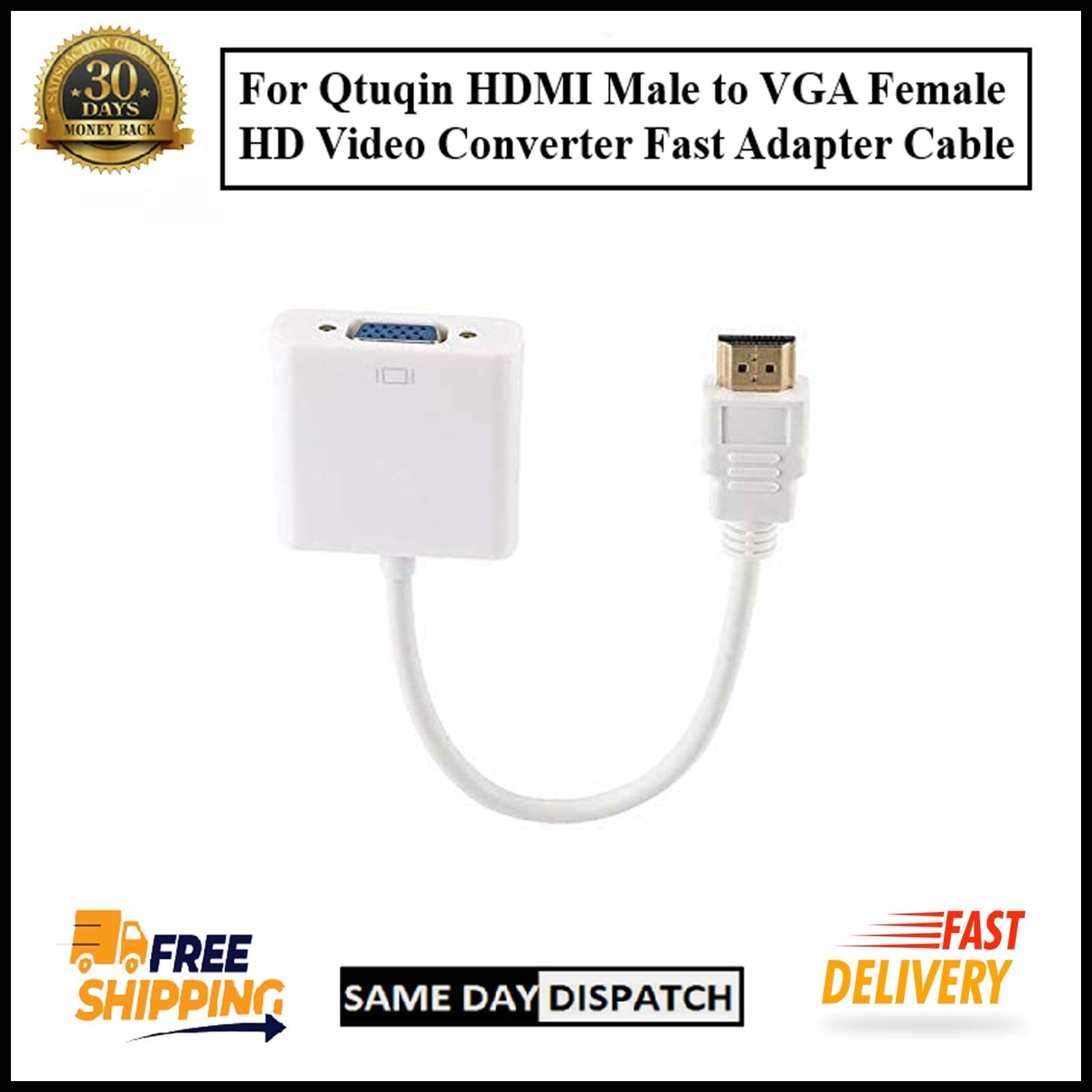 For Qtuniq HDMI Male to VGA Female HD Video Fast Converter Adapter Cable